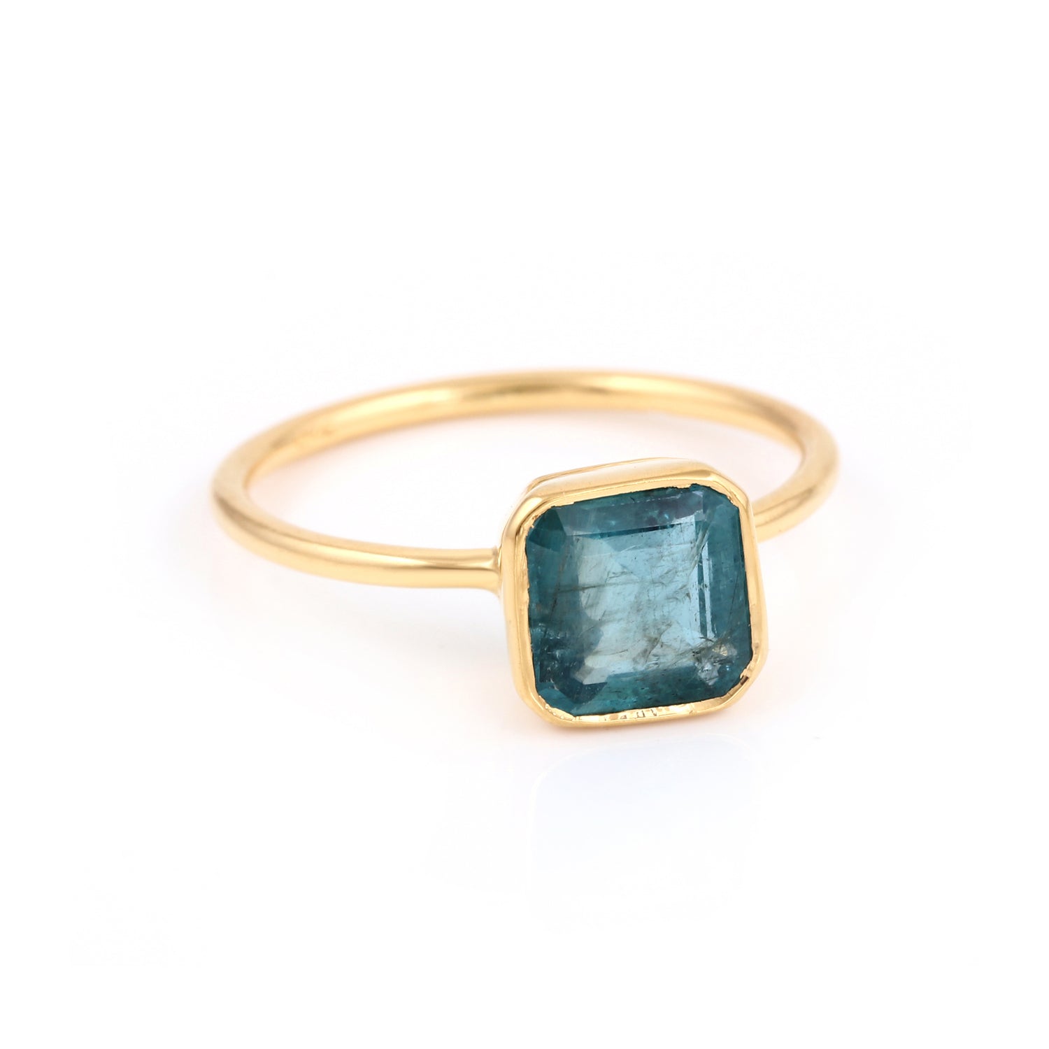 Azure Emerald Cushion Cut Signet Ring