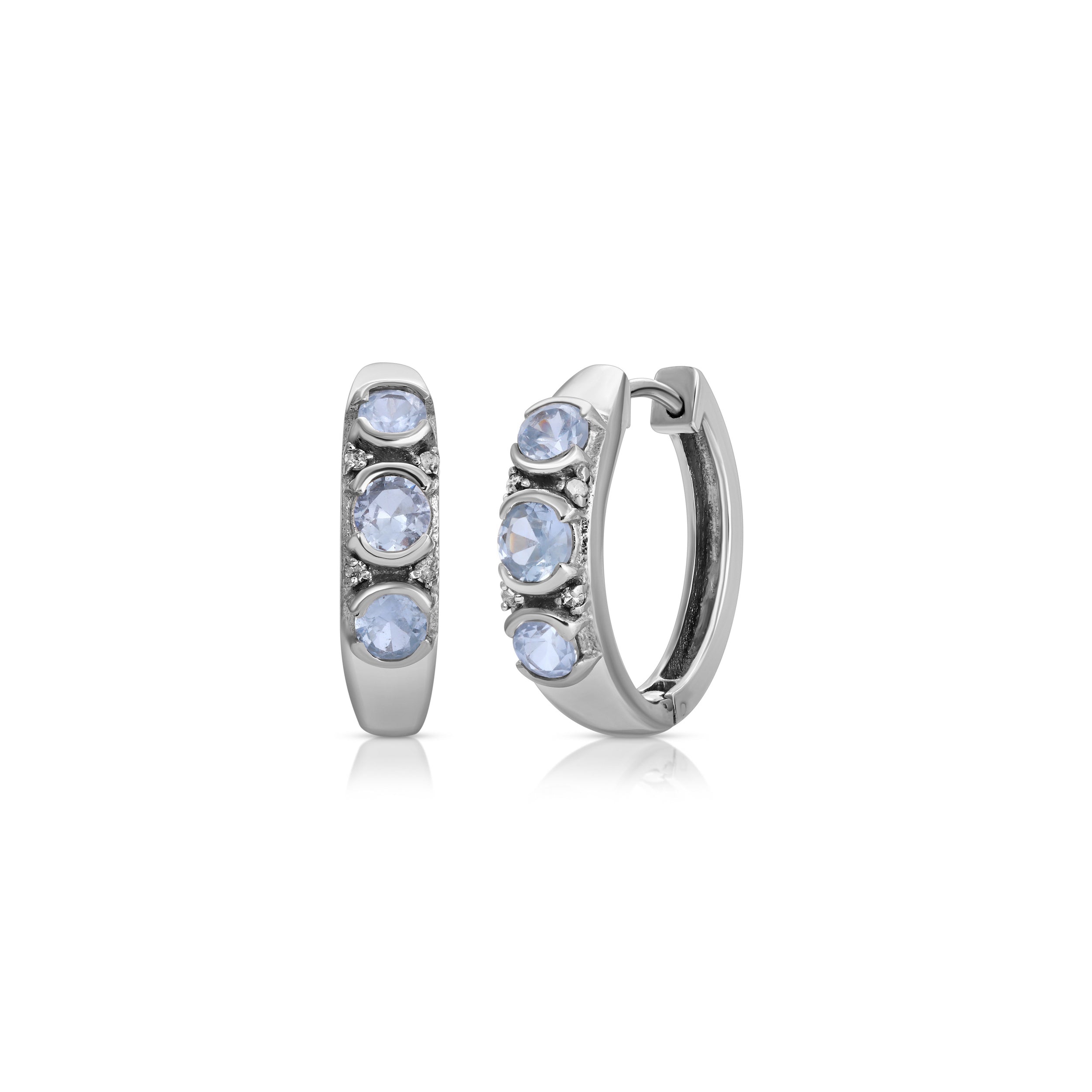 Ice Blue Sapphire Diamond Trio Hoop Earrings
