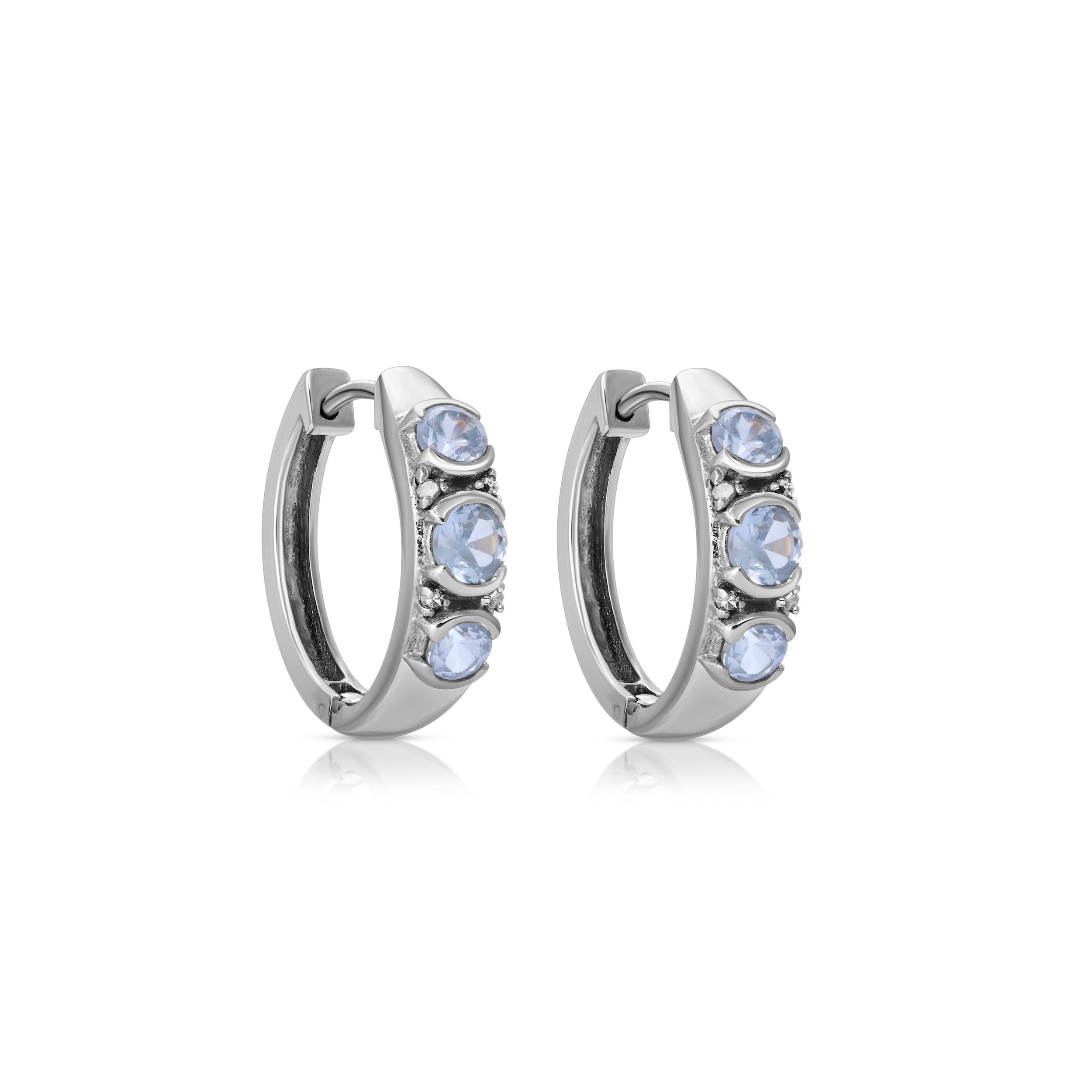 Ice Blue Sapphire Diamond Trio Hoop Earrings