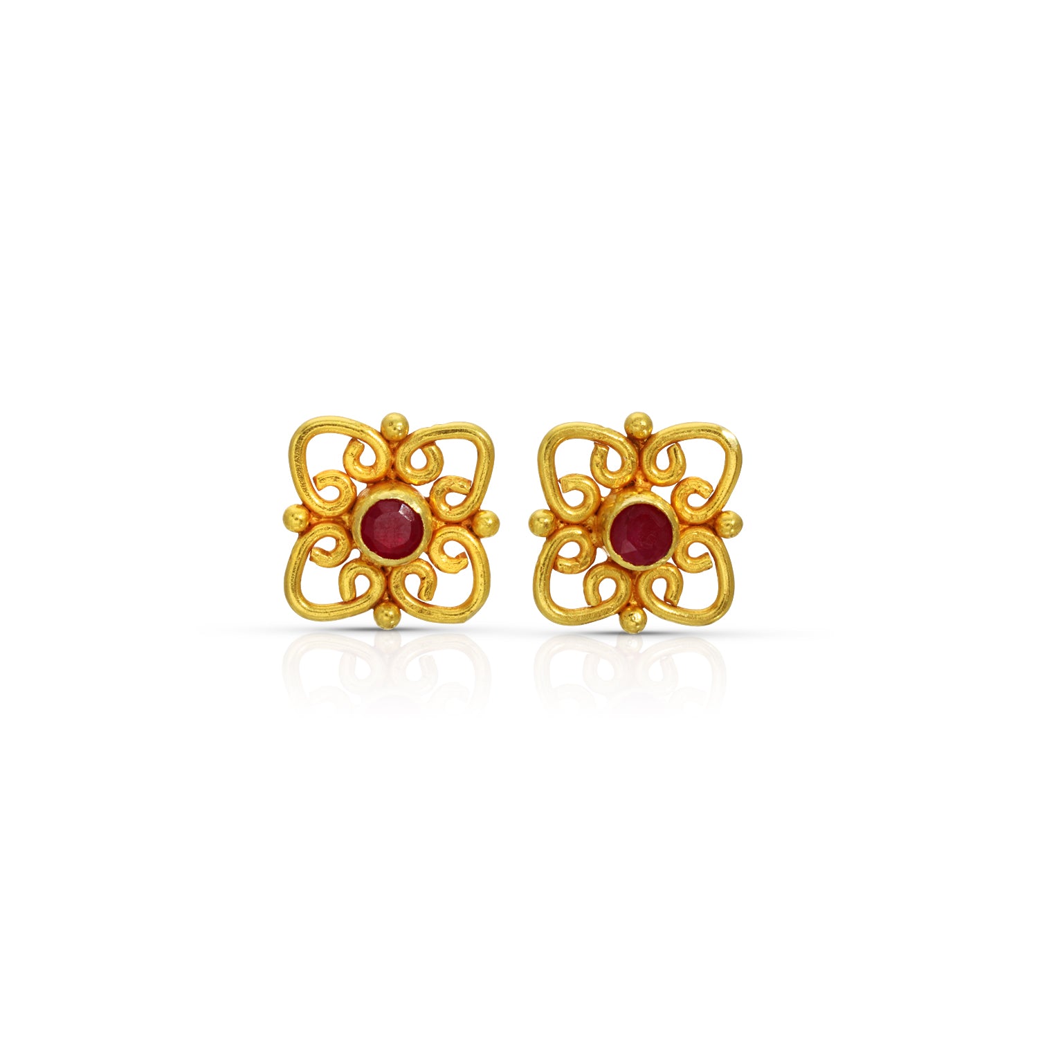 Ruby Rajasthan Gold Stud Earrings