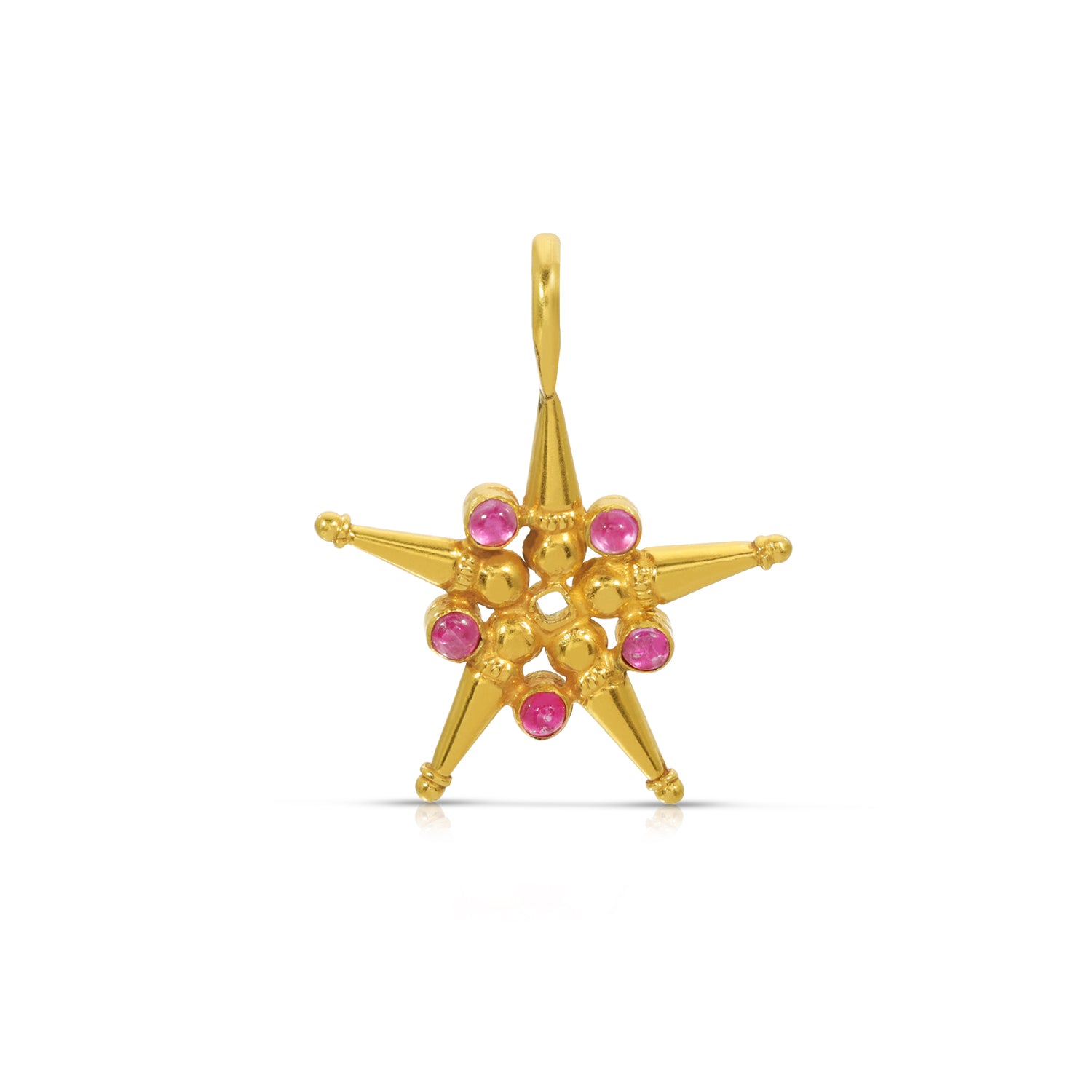 Reversible Emerald Ruby Gold Star Pendant