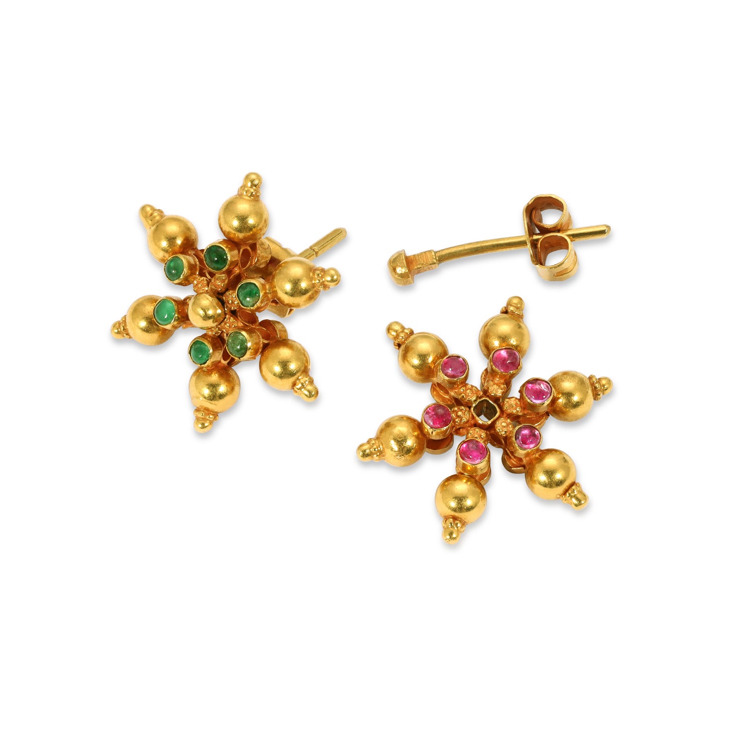 Reversible Rajasthani Emerald Ruby Star Stud Earrings