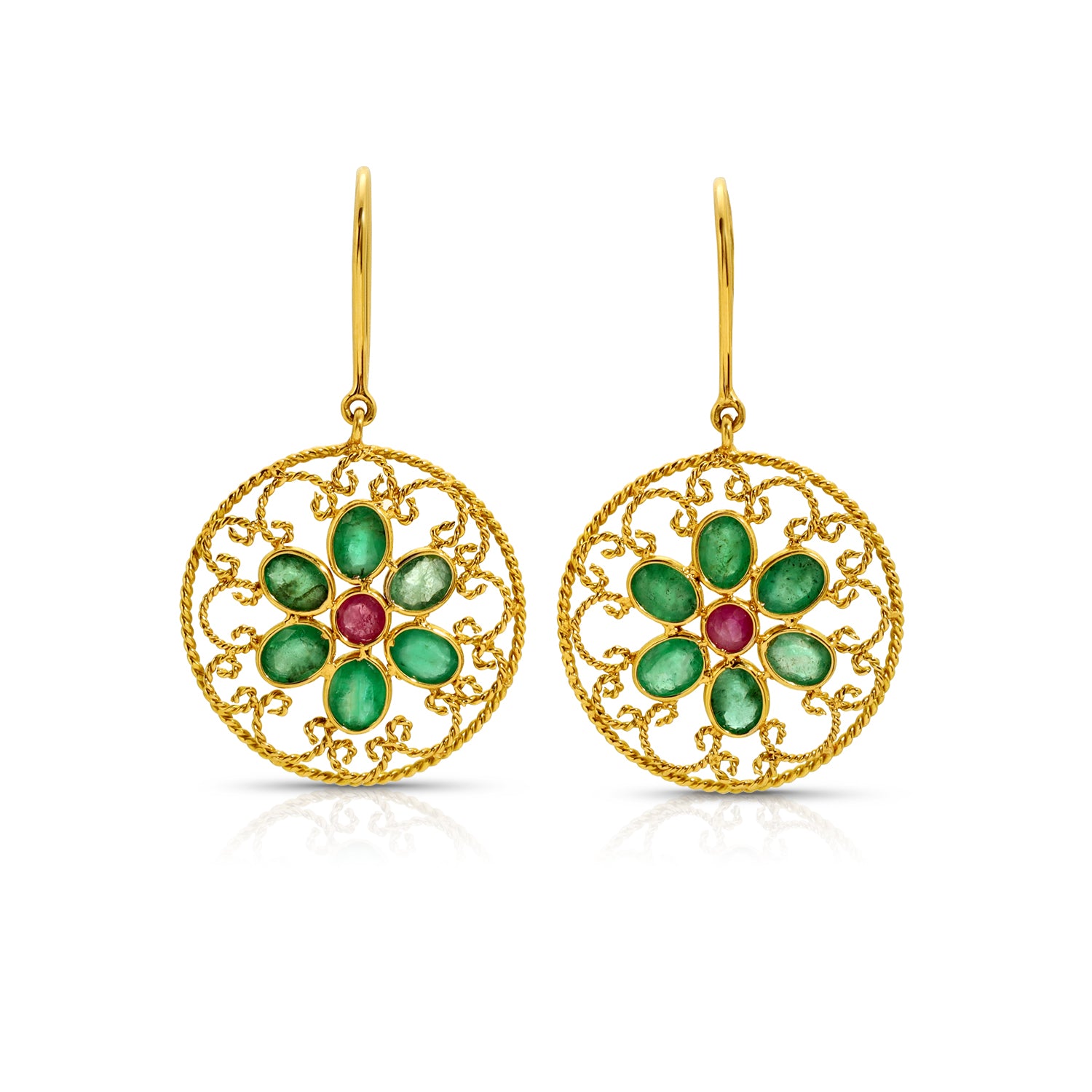 Emerald Ruby Filigree Cirque Earrings