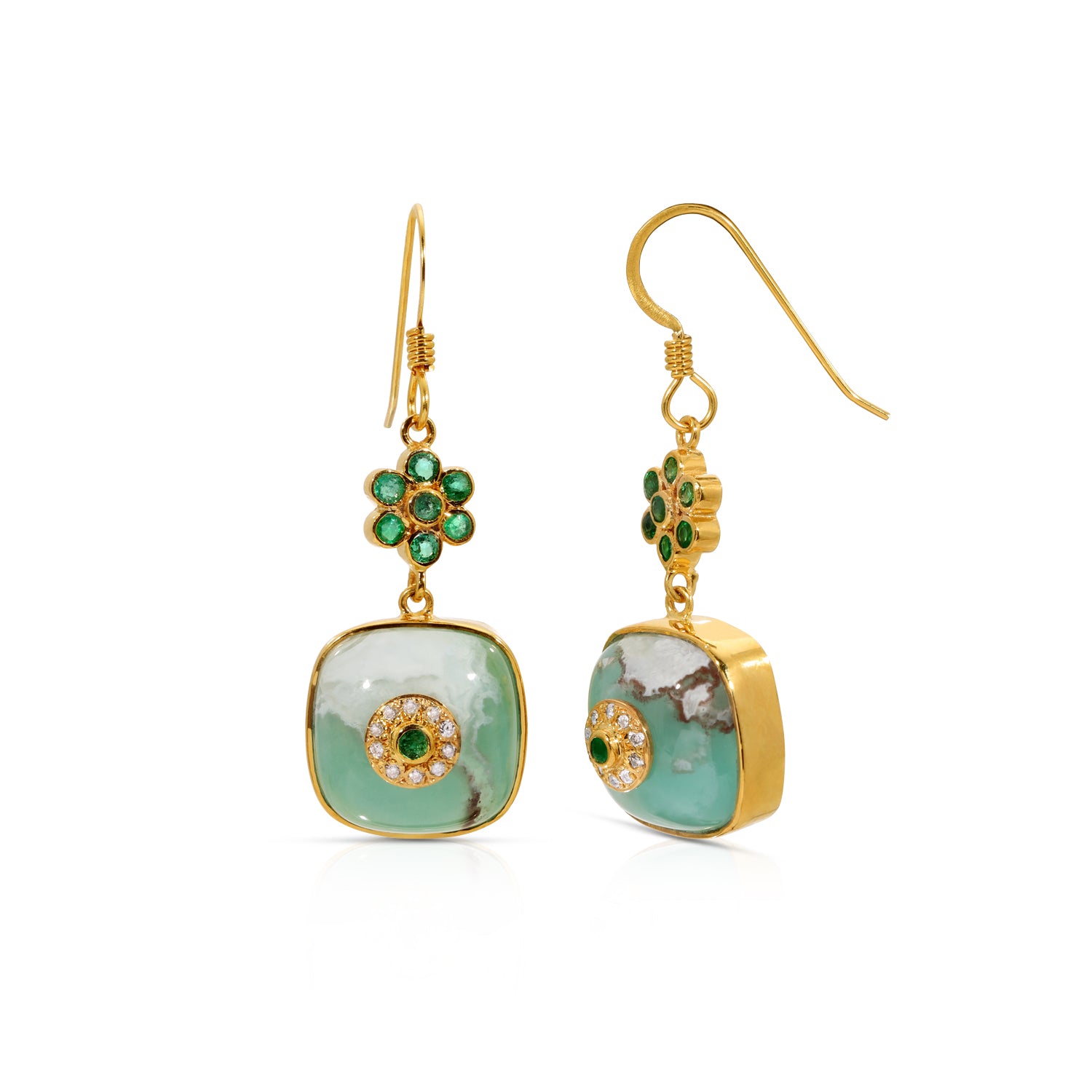 Emerald Diamond Aquaprase Drop Earrings