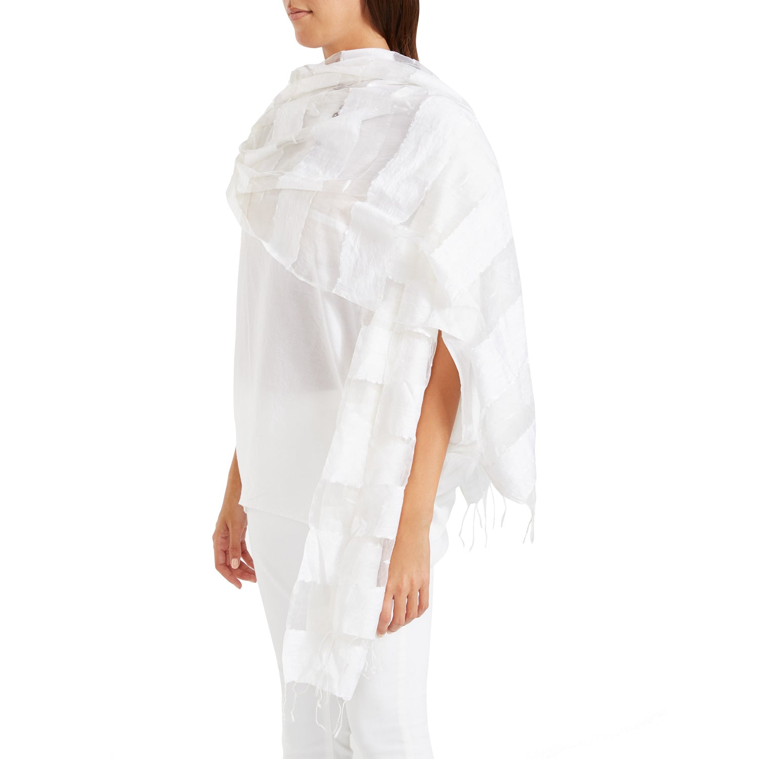 Snow White Silk Linen Ethereal Shawl