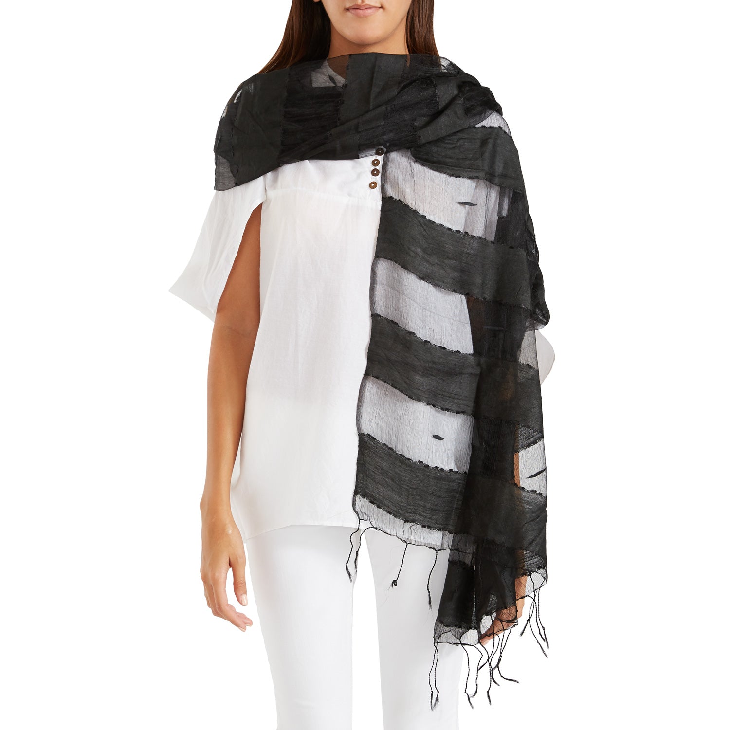 Onyx Silk Linen Ethereal Shawl