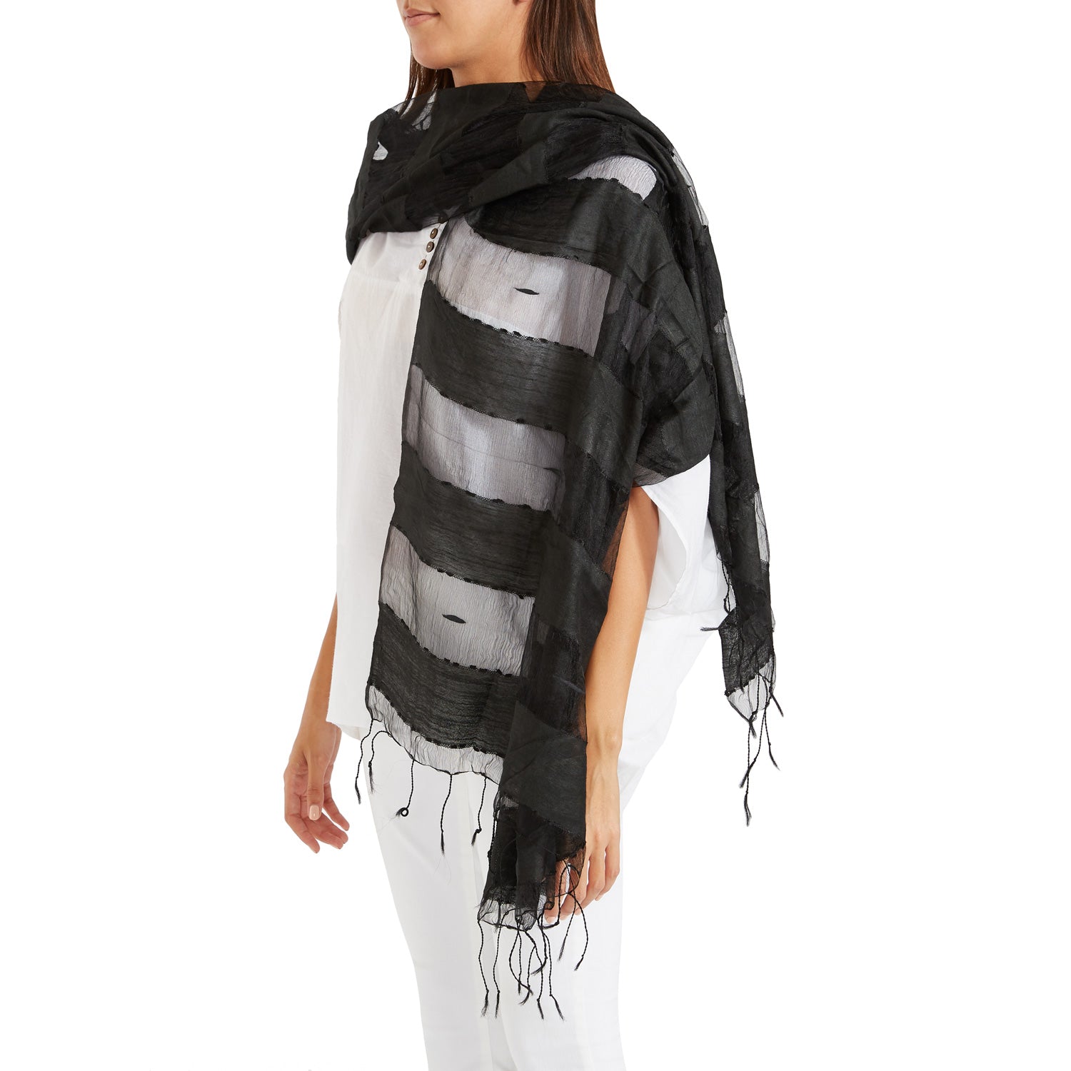 Onyx Silk Linen Ethereal Shawl