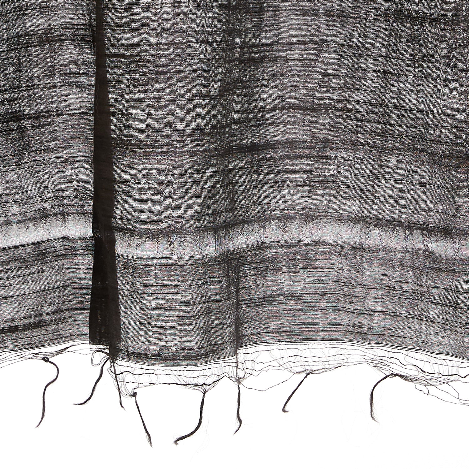 Black Silk Linen Tussa Fringe Shawl