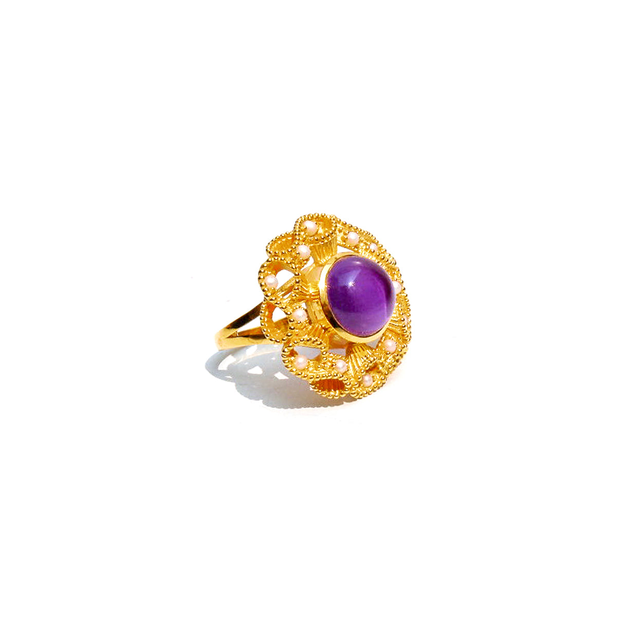 Amethyst Pearl Frill Ring