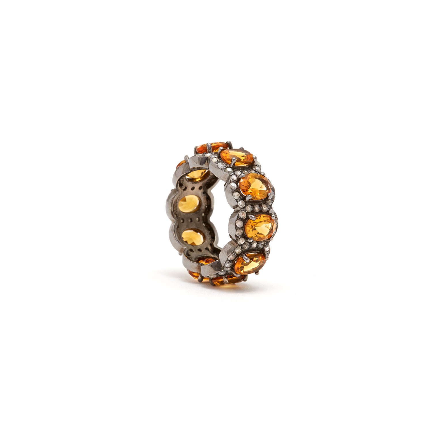 Amber Orange Citrine Diamond Tiara Ring-Ring-Jaipur Atelier