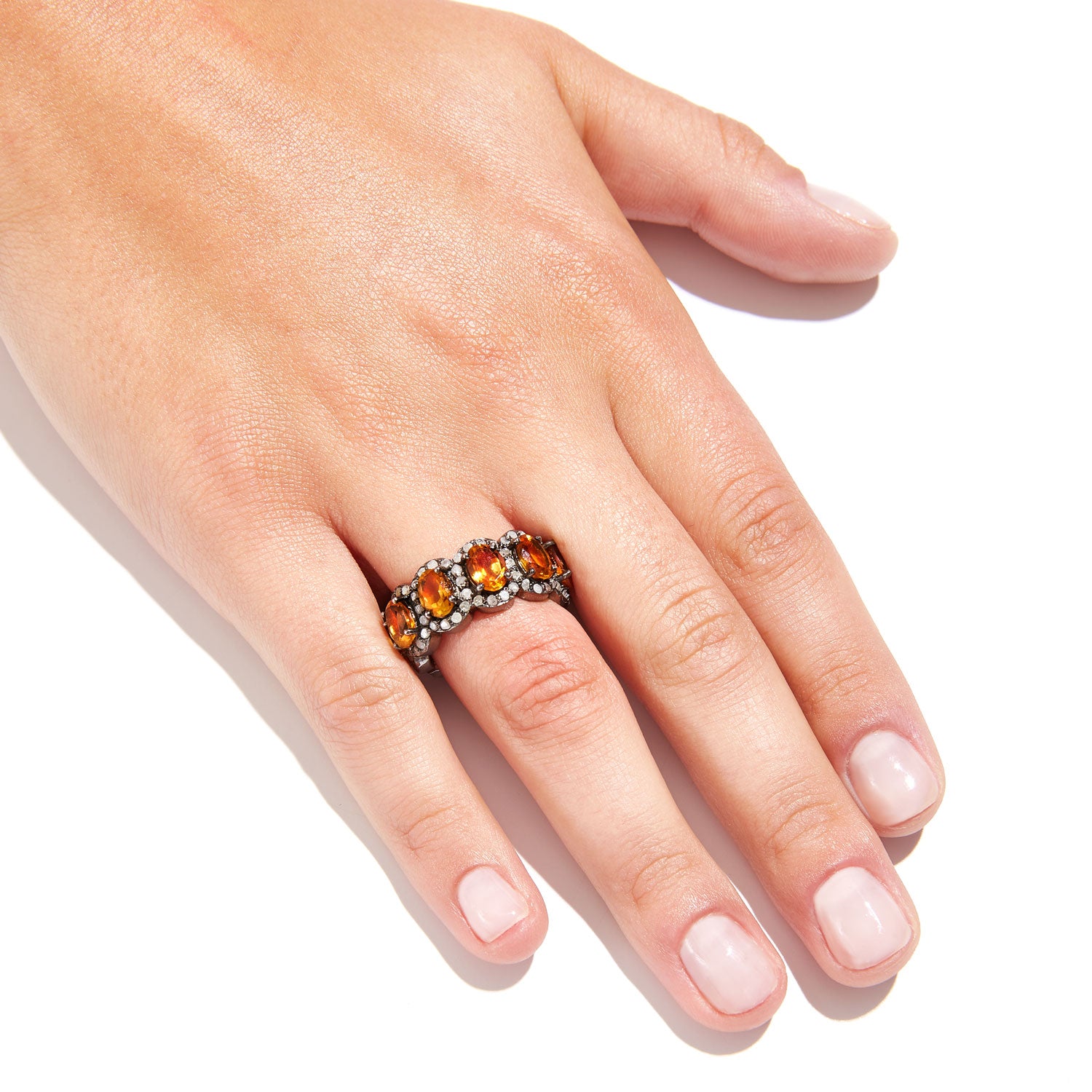 Amber Orange Citrine Diamond Tiara Ring-Ring-Jaipur Atelier