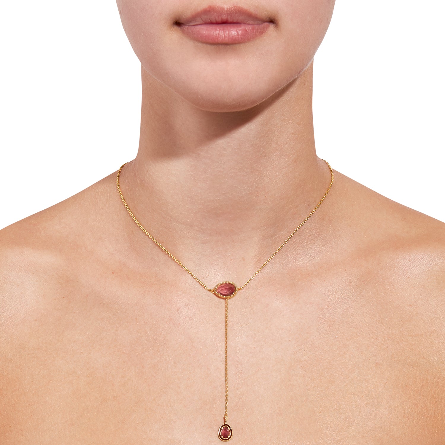 Tourmaline & Diamond Burgundy Enamel T Pendant-Necklace-Jaipur Atelier