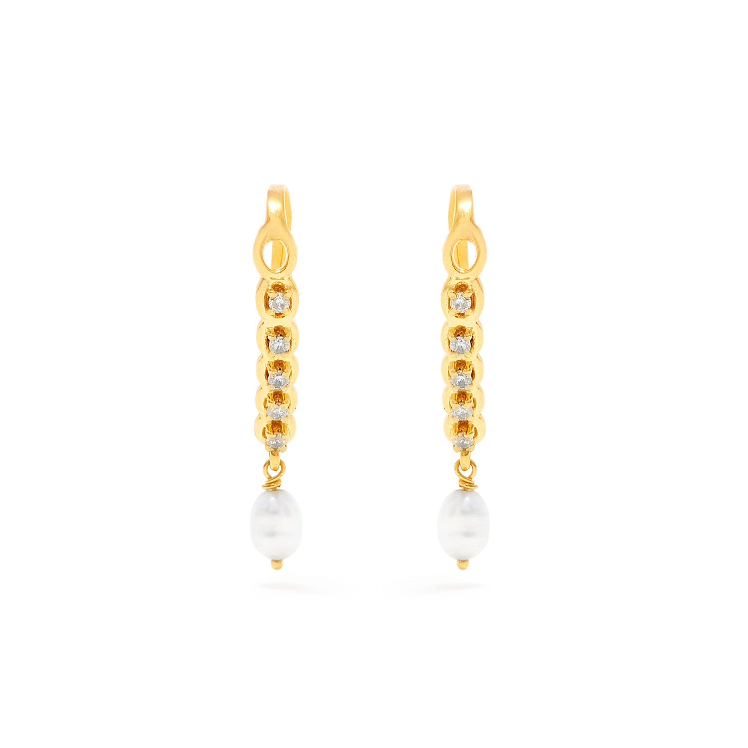 Laura White Diamond Pearl Earrings-Earrings-Jaipur Atelier