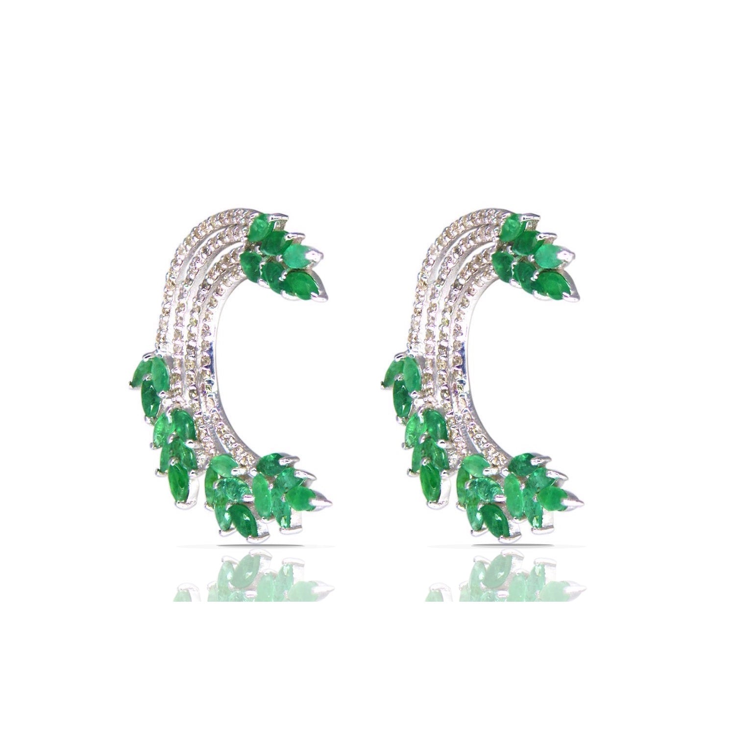 Emerald Diamond Floral Ear Cuffs