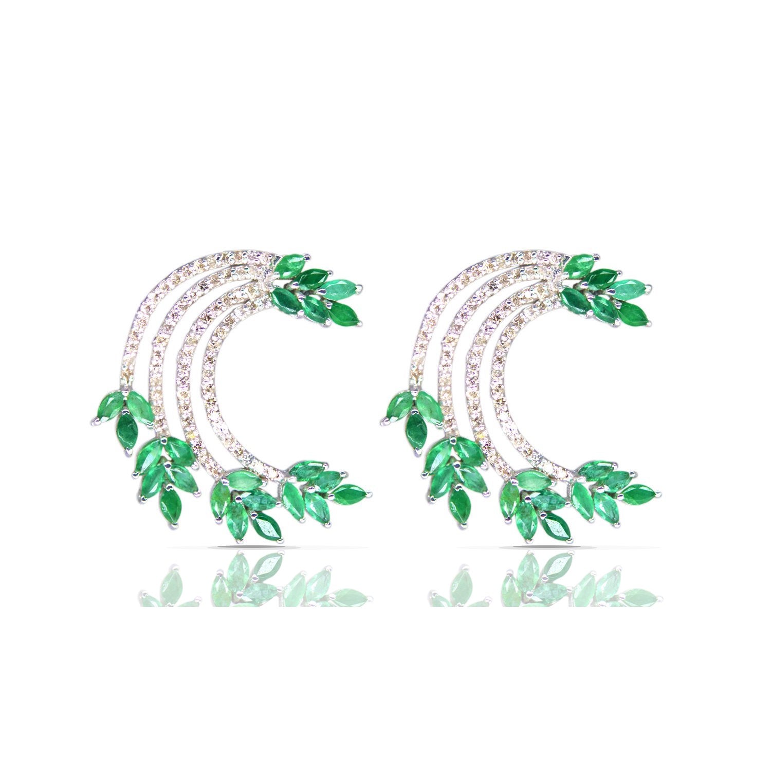 Emerald Diamond Floral Ear Cuffs