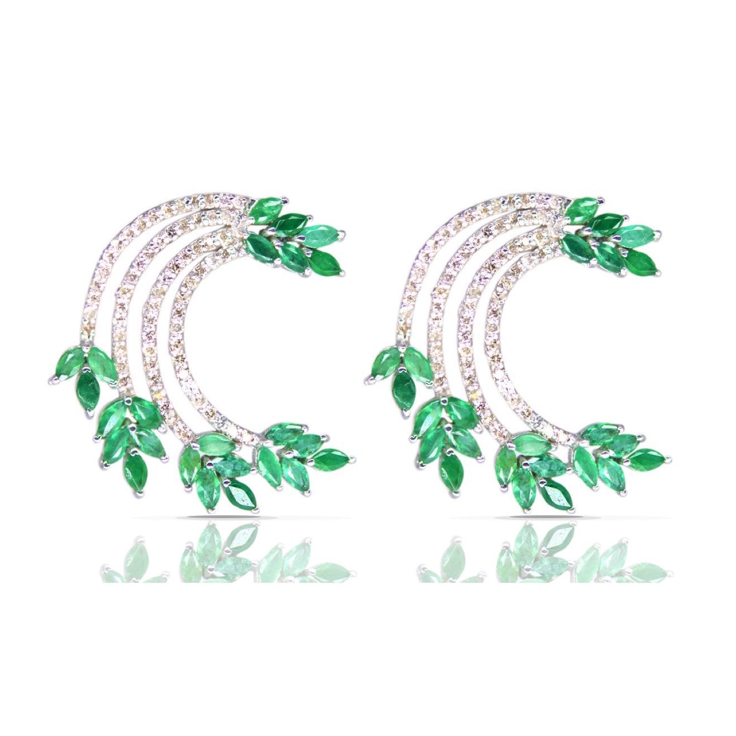 Emerald Diamond Floral Ear Cuffs