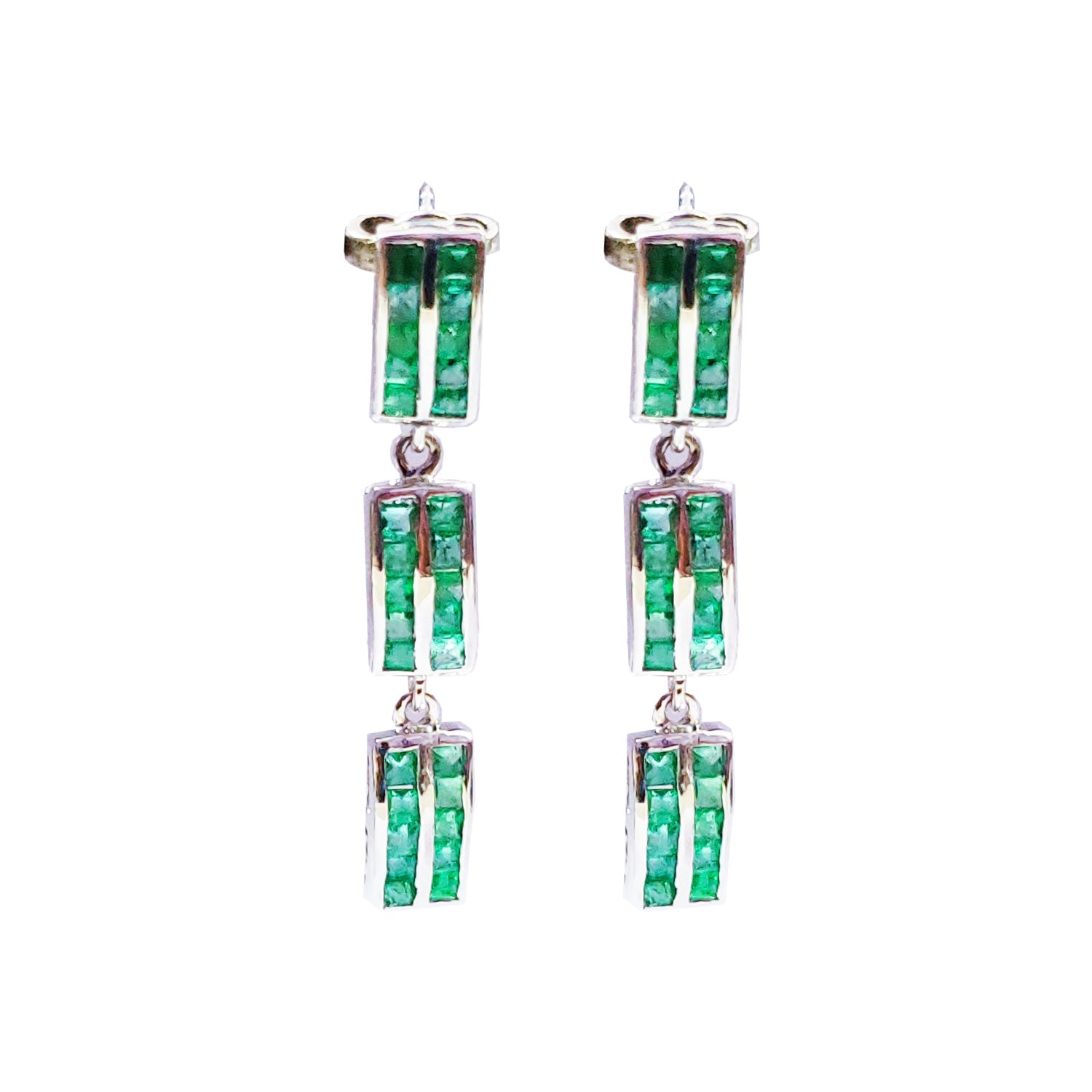 Emerald Baguette Chandelier Earrings-Earrings-Jaipur Atelier