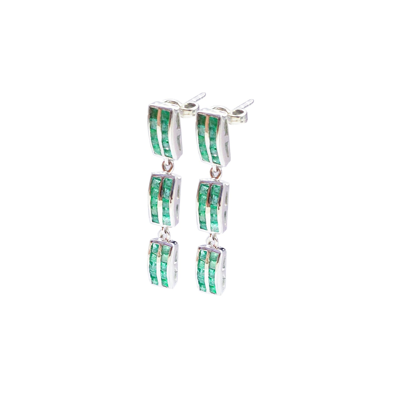 Emerald Baguette Chandelier Earrings