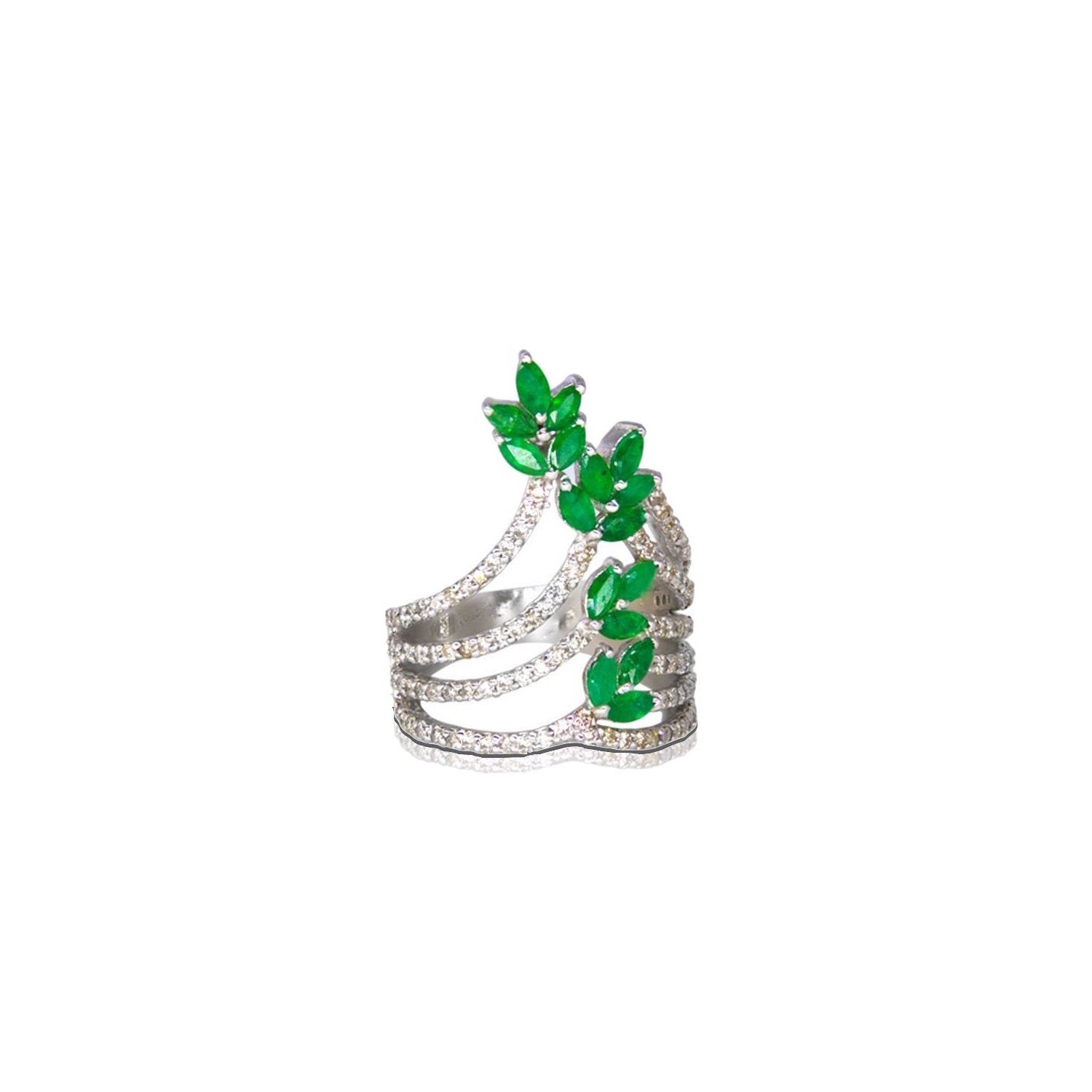 Emerald Diamond Floral Crawler Ring