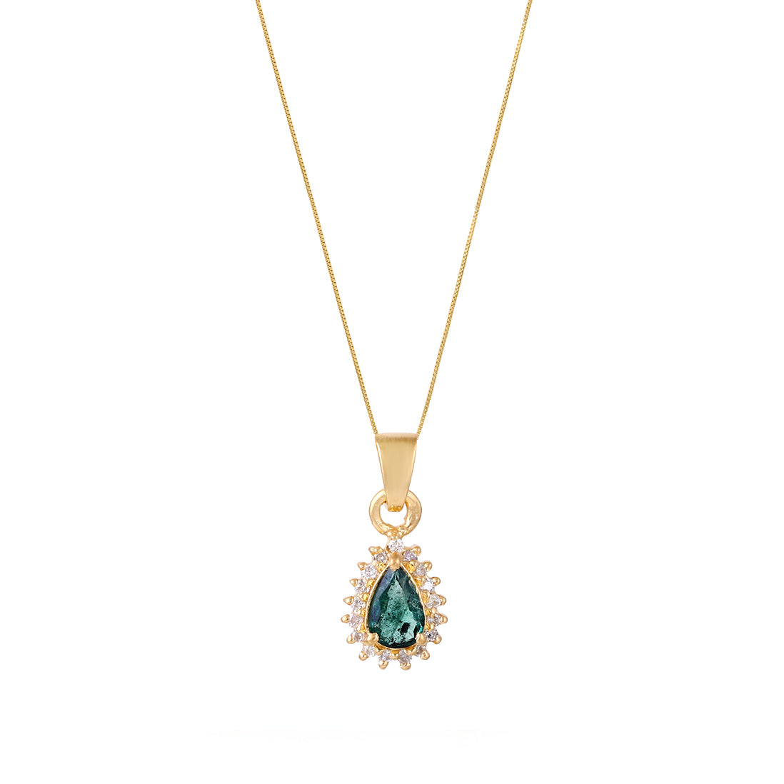 Emerald Diamond Tear Drop Cluster Pendant