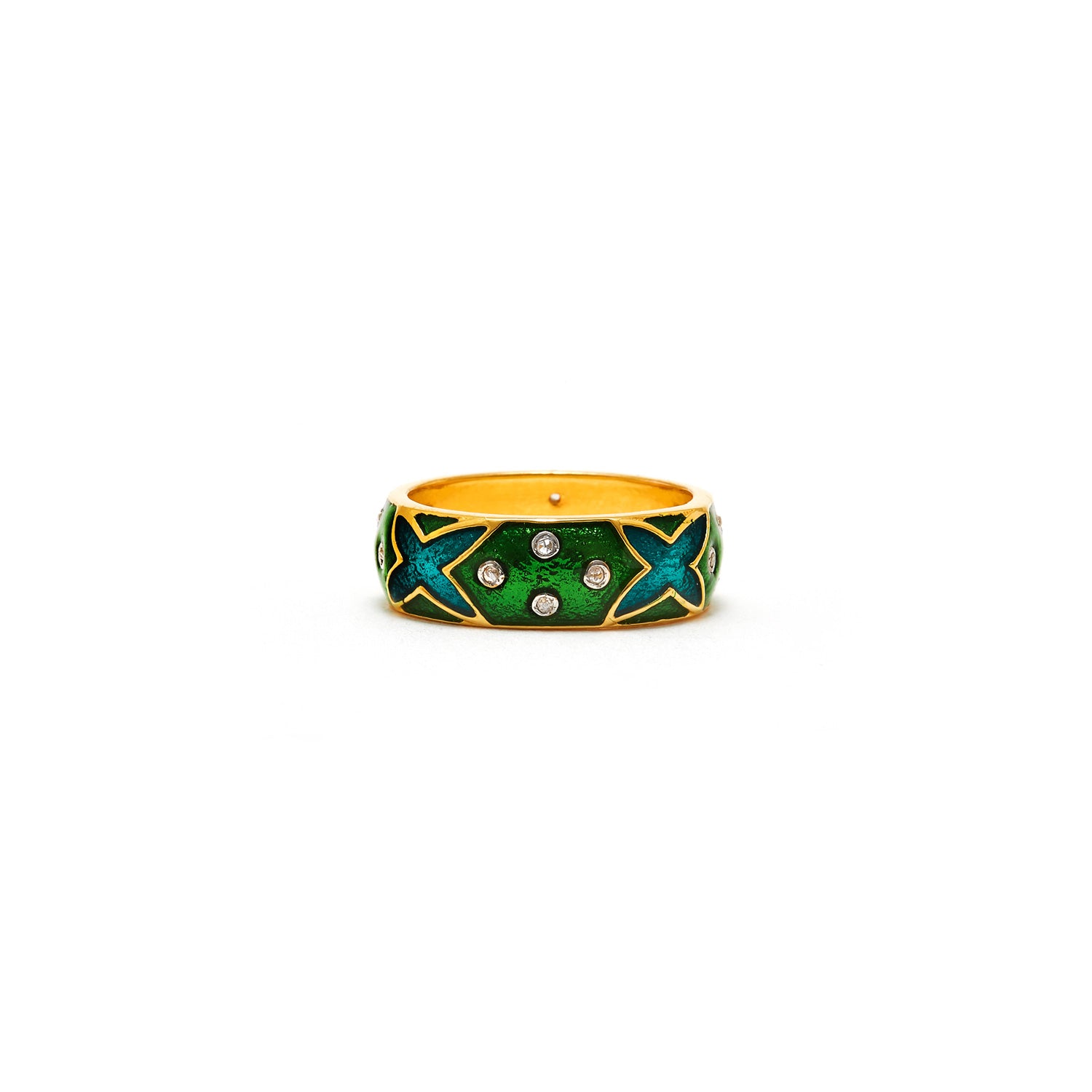 Jaipur Atelier Emerald Enamel Curvee Diamond Band