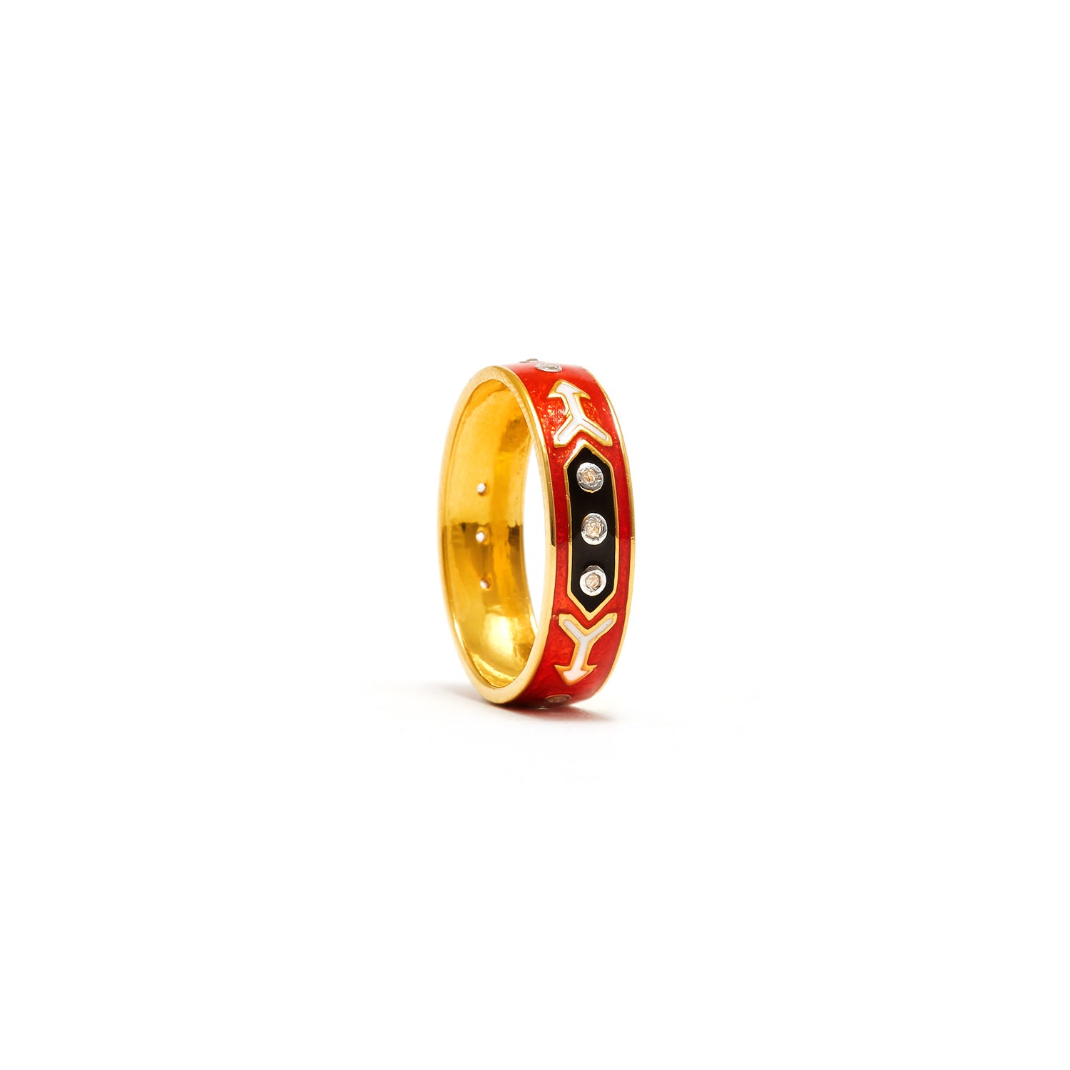 Jaipur Atelier Orange Arrow Enamel Diamond Band