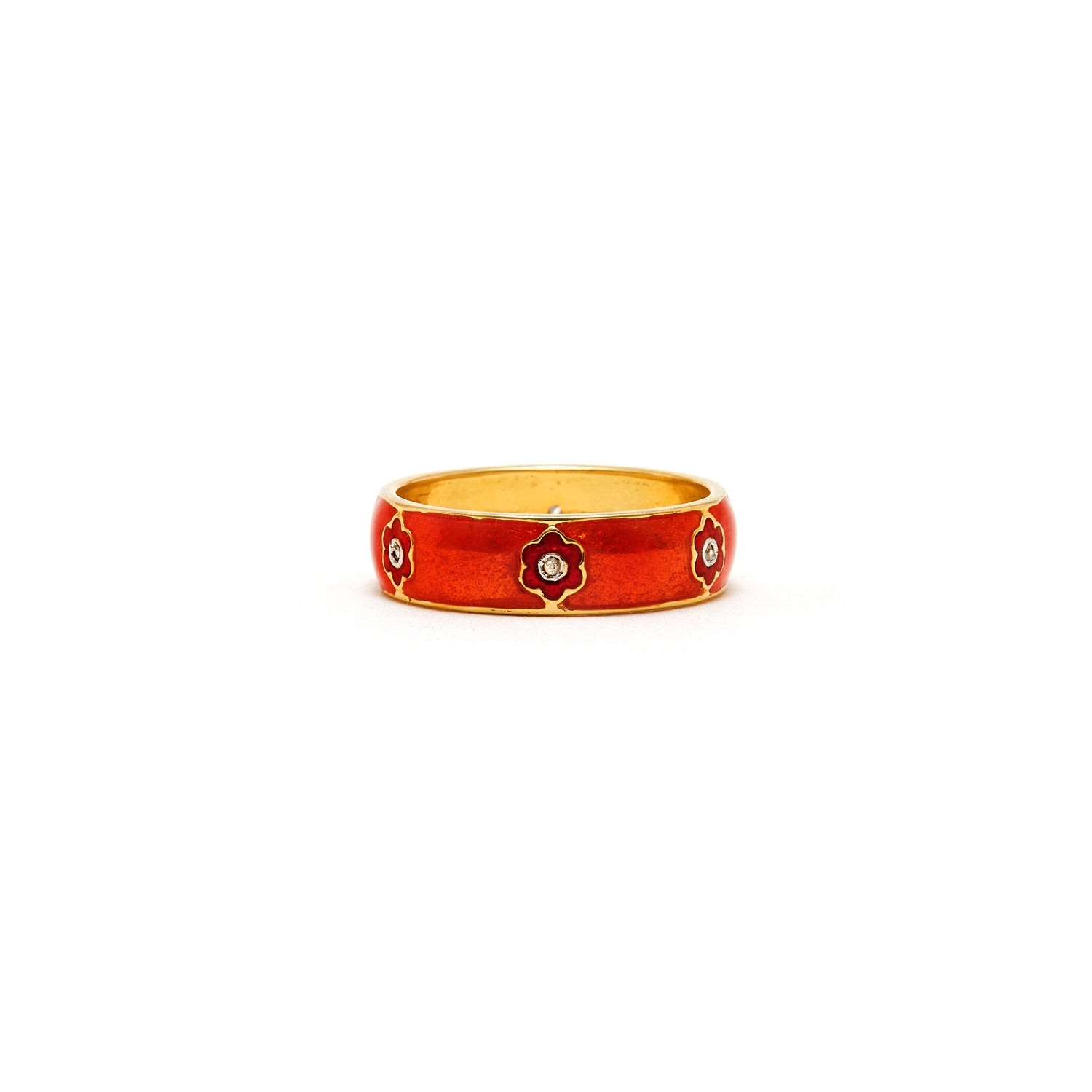 Jaipur Atelier Orange Red Flower Enamel Diamond Band