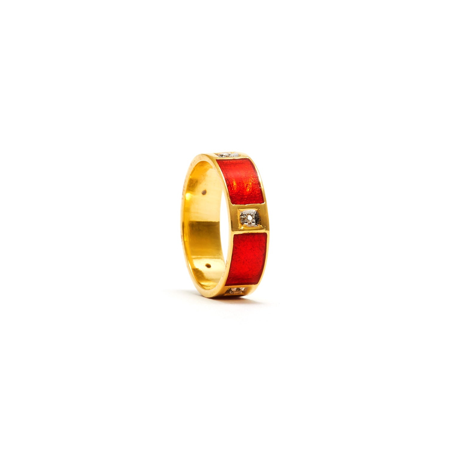 Jaipur Atelier Red Enamel Diamond Square Band