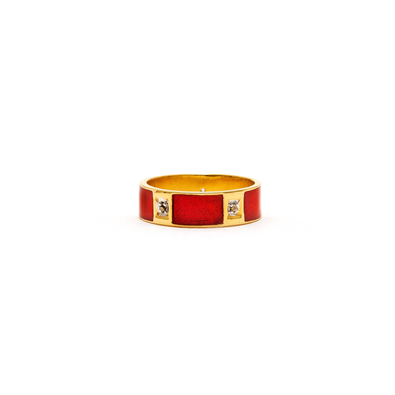 Jaipur Atelier Red Enamel Diamond Square Band