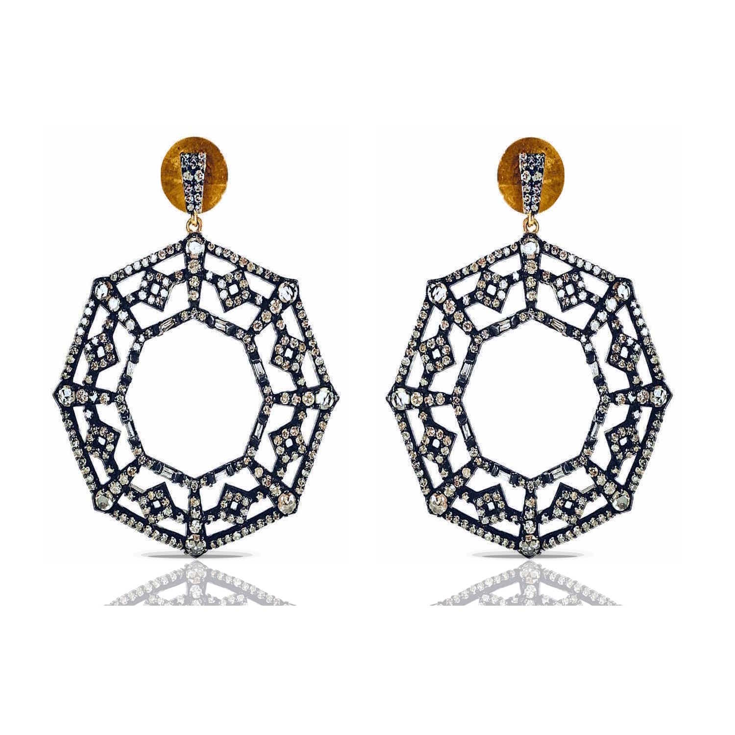 Art Deco Hexagonal Diamond Hoops