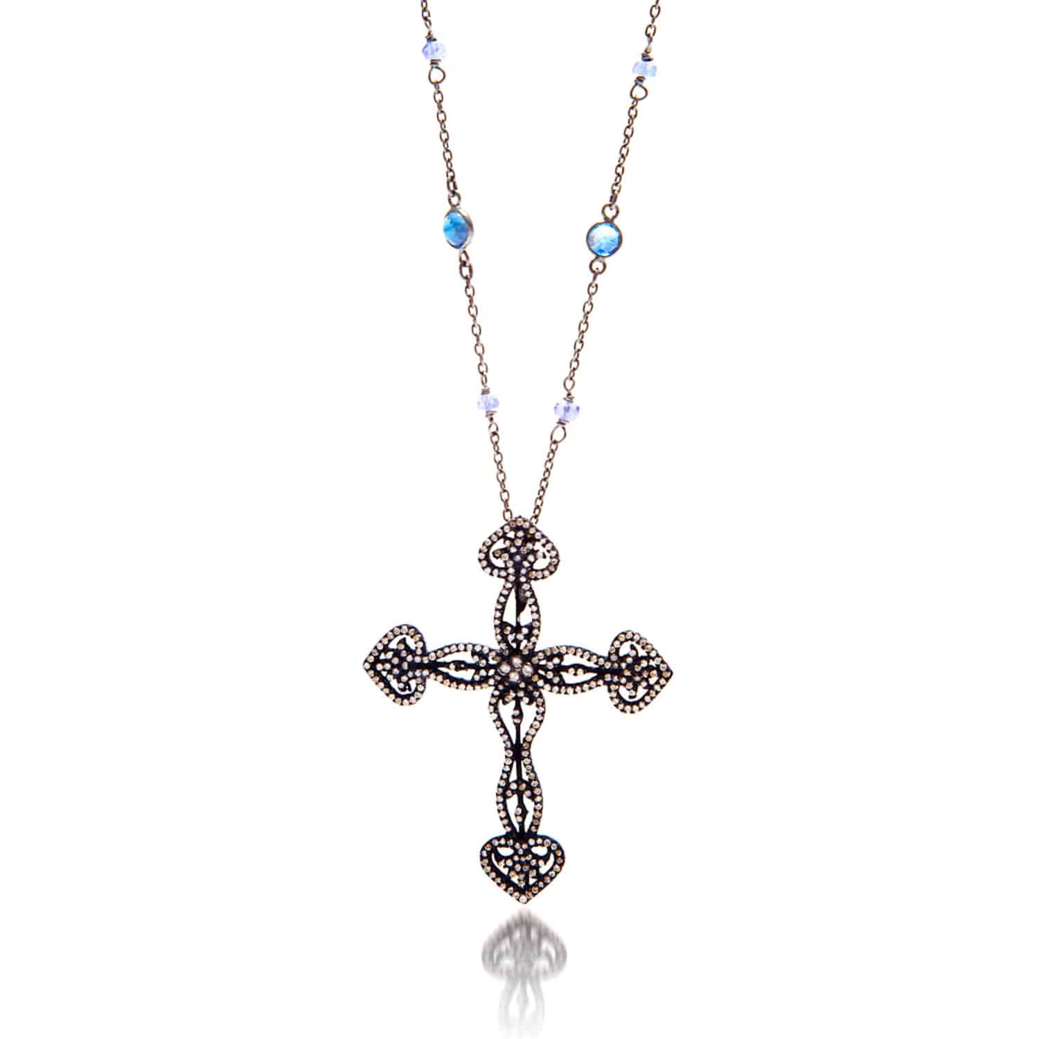 Jaipur Atelier Black & Blue Tanzanite & Diamond Cross