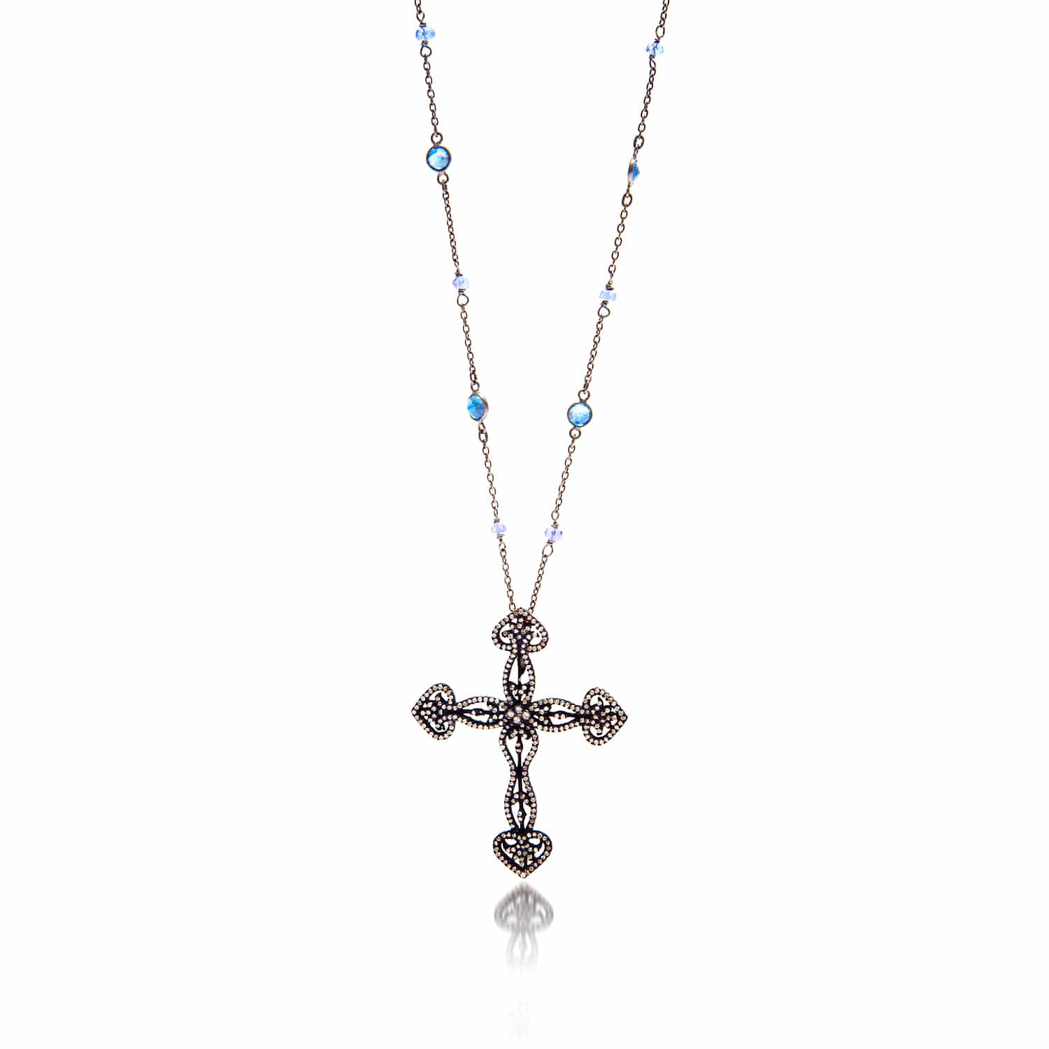 Jaipur Atelier Black & Blue Tanzanite & Diamond Cross