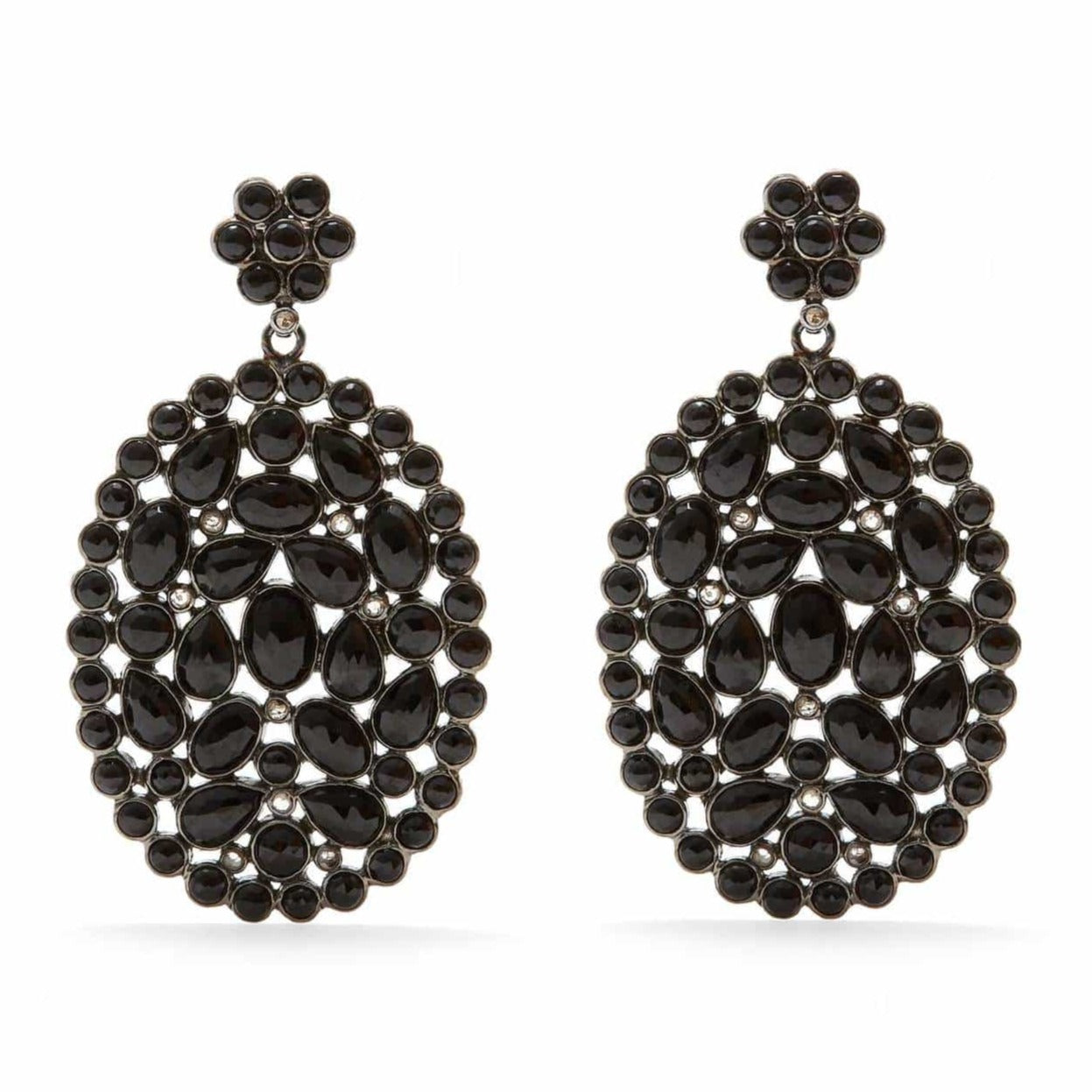 Black Spinel Diamond Oval Earrings
