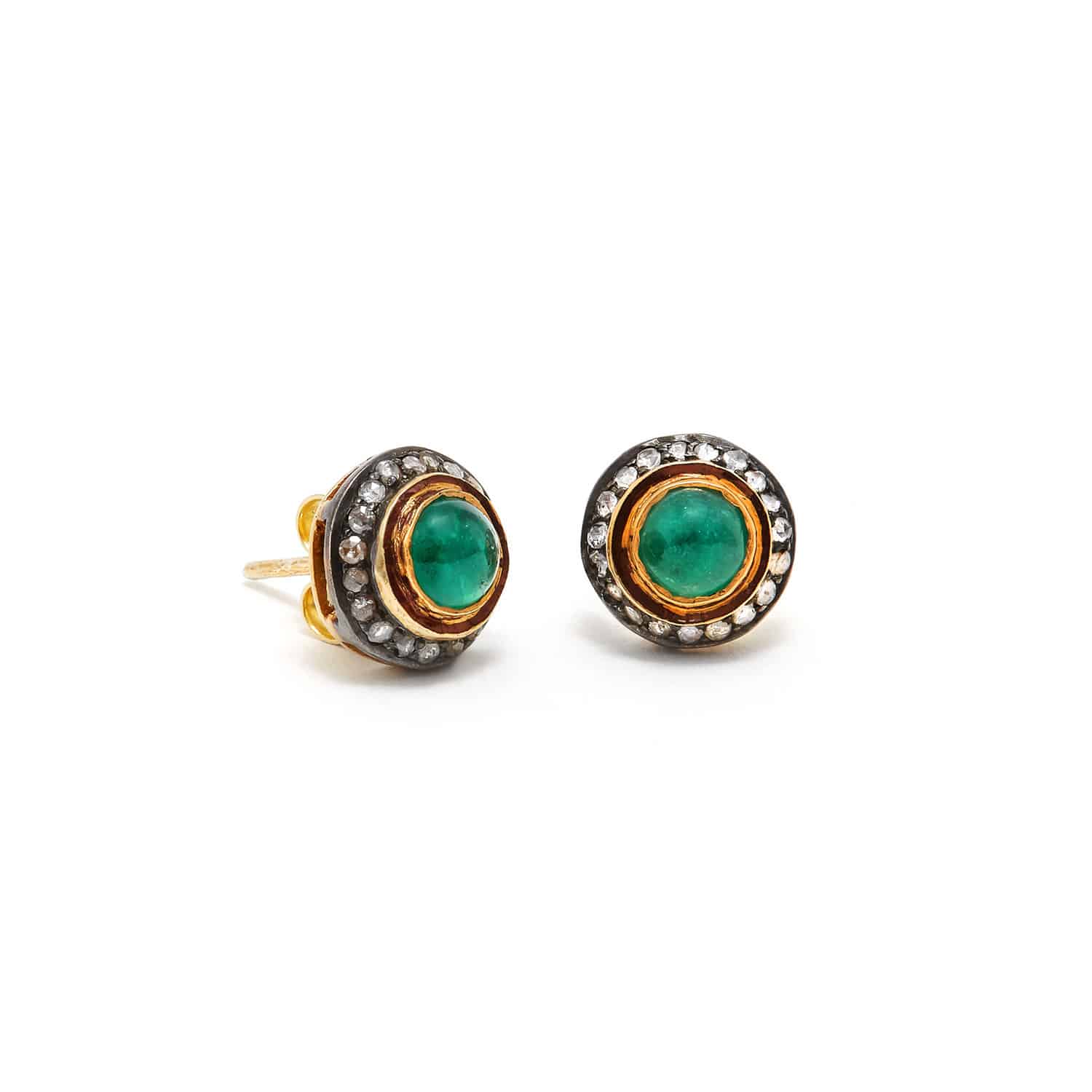 Jaipur Atelier Emerald Cabochon Diamond Studs