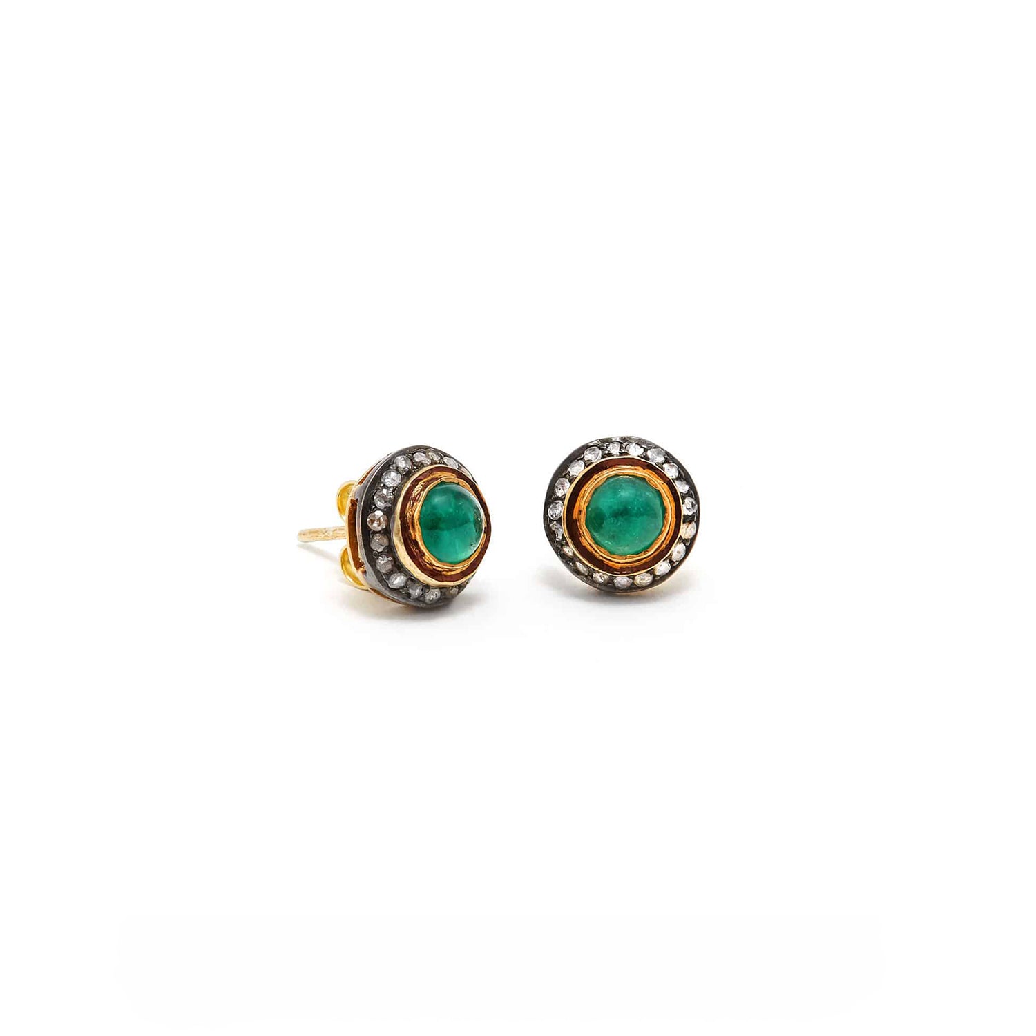 Emerald Cabochon Diamond Studs