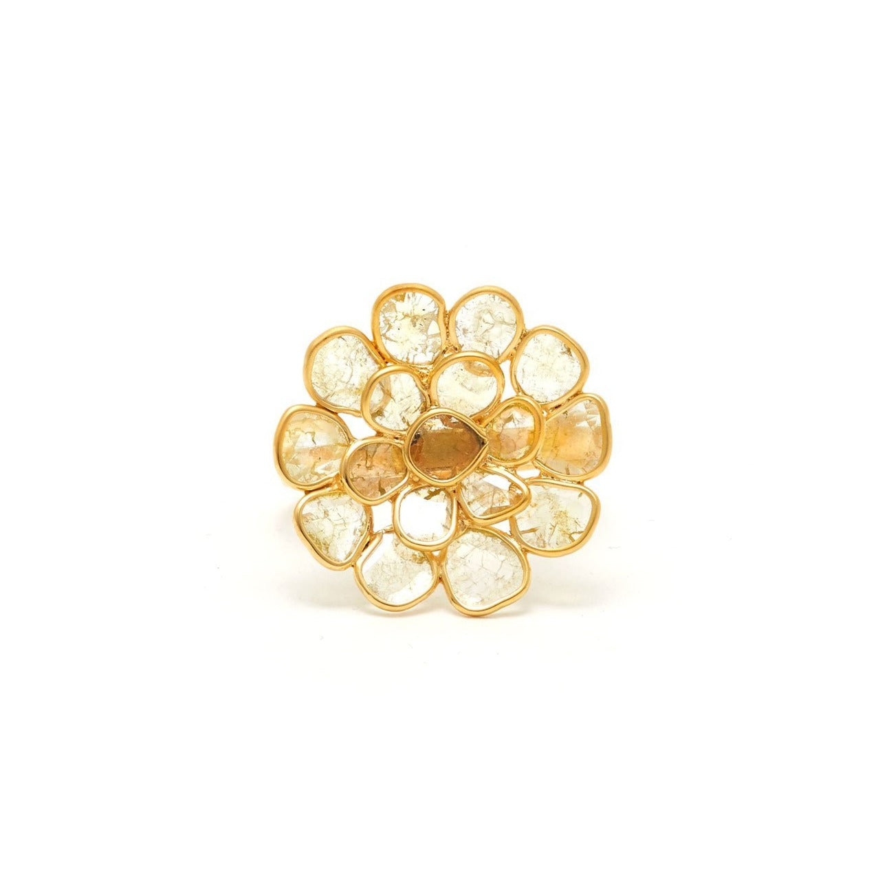 Golden Diamond Diaphanous Concave Petal Ring