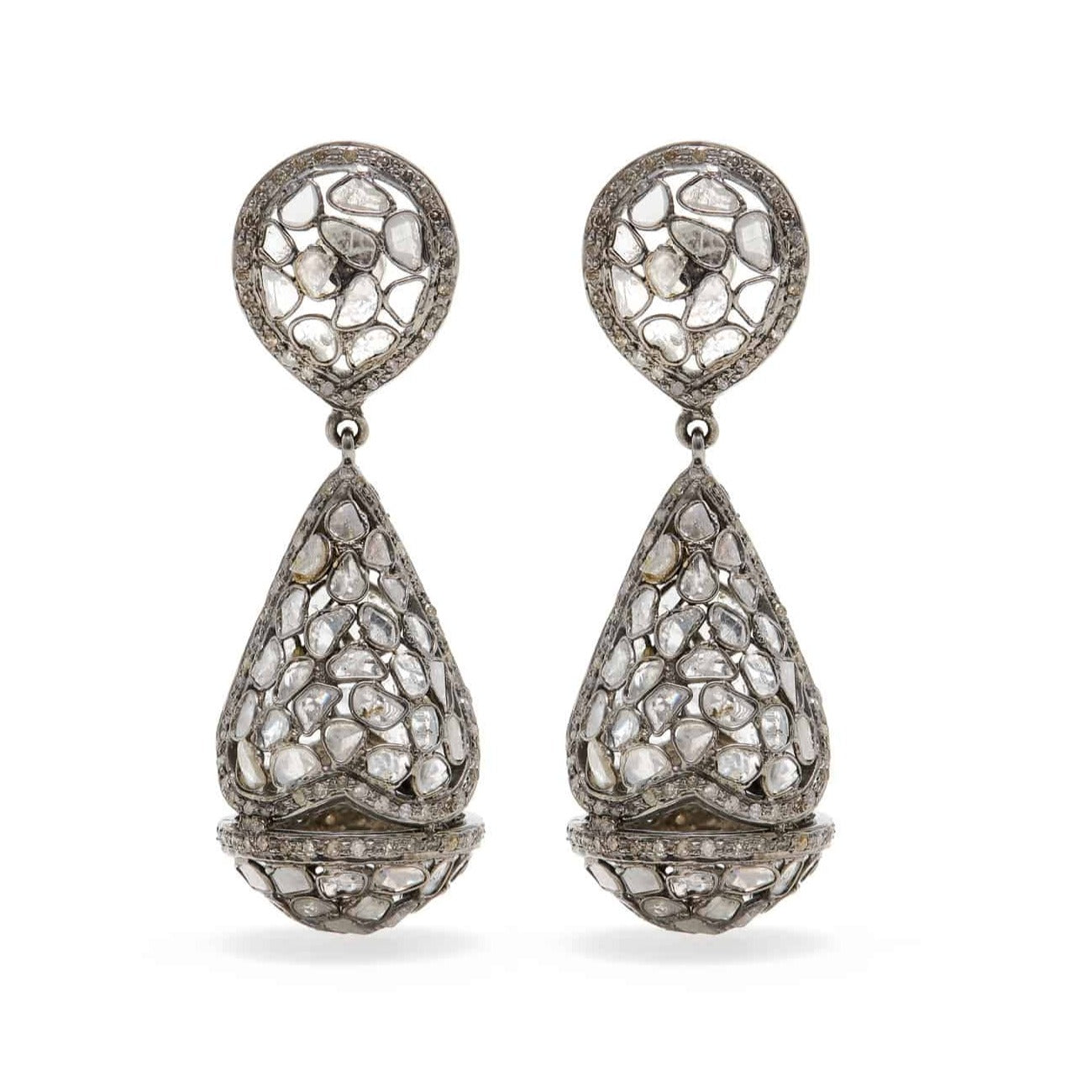 Grey Diamond Puff Ball Earrings