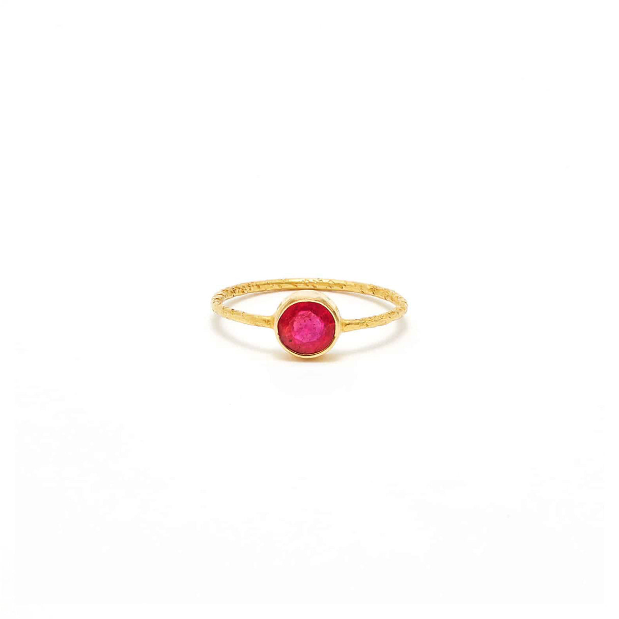 Petit Ruby Navratan Hammered Gold Ring