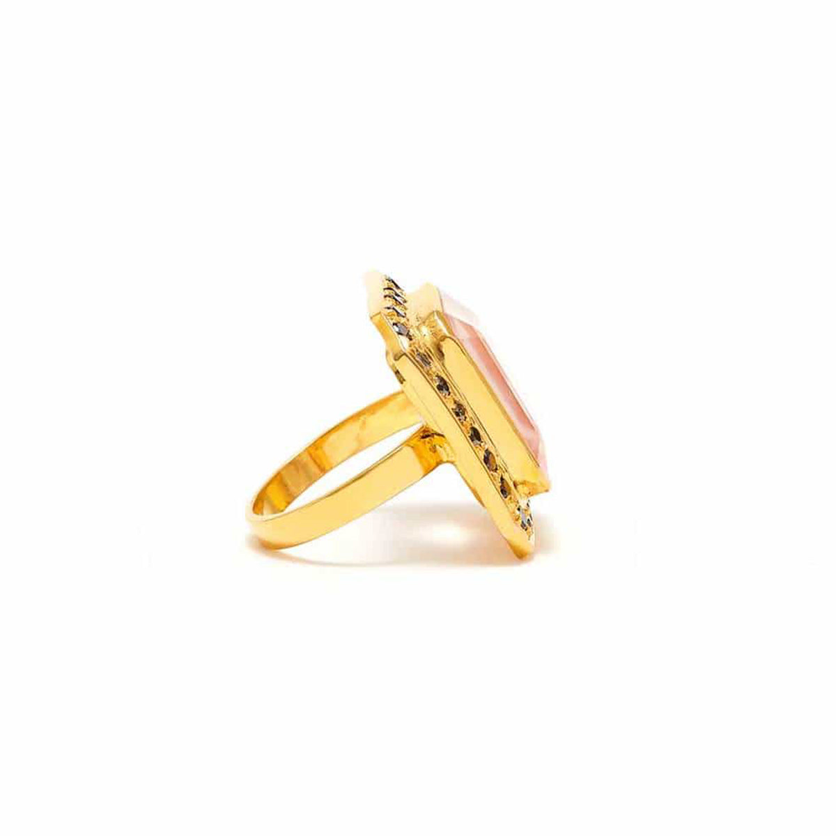 Rose Quartz Black Diamond Gold Dress Ring
