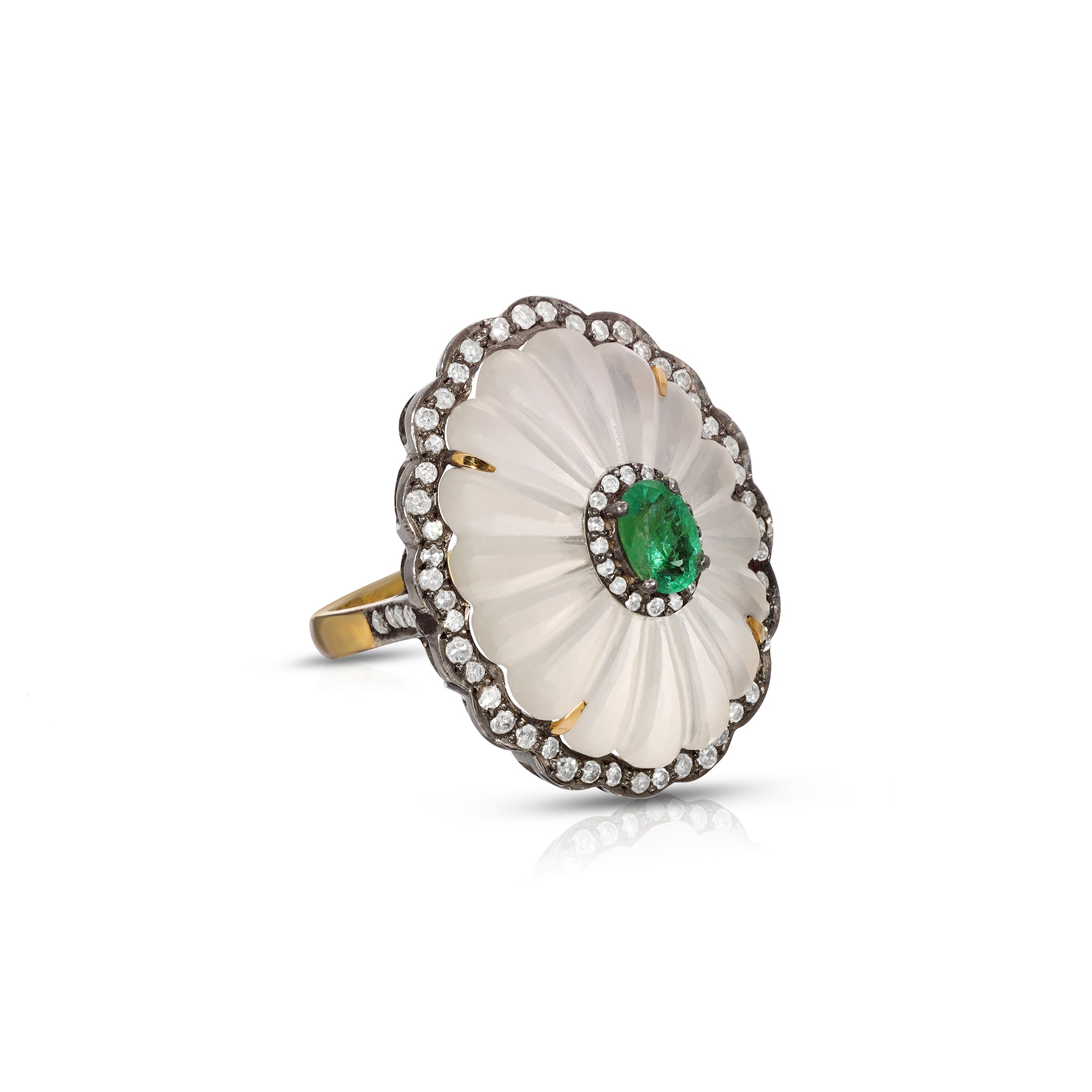 Emerald Mosaic Crystal Diamond Cocktail Ring