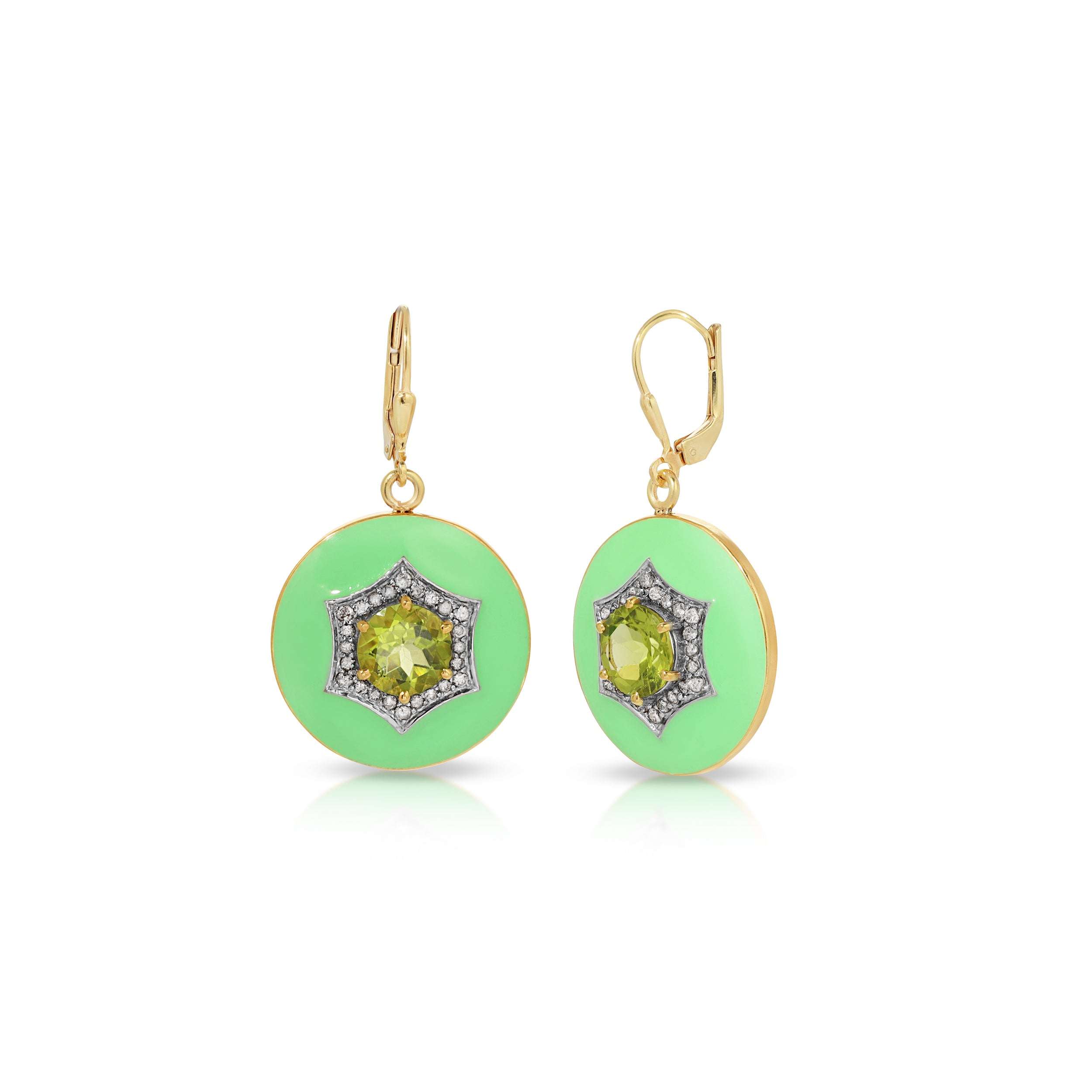 Peridot Diamond Enamel Earrings