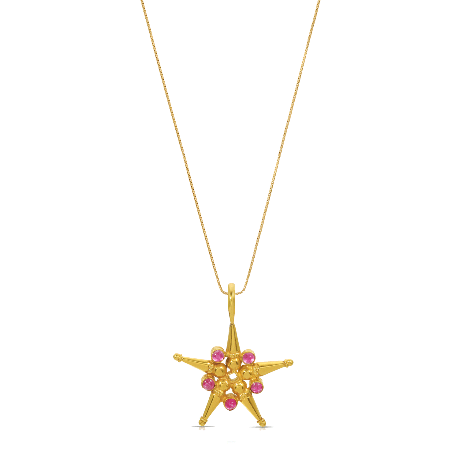 Reversible Emerald Ruby Gold Star Pendant