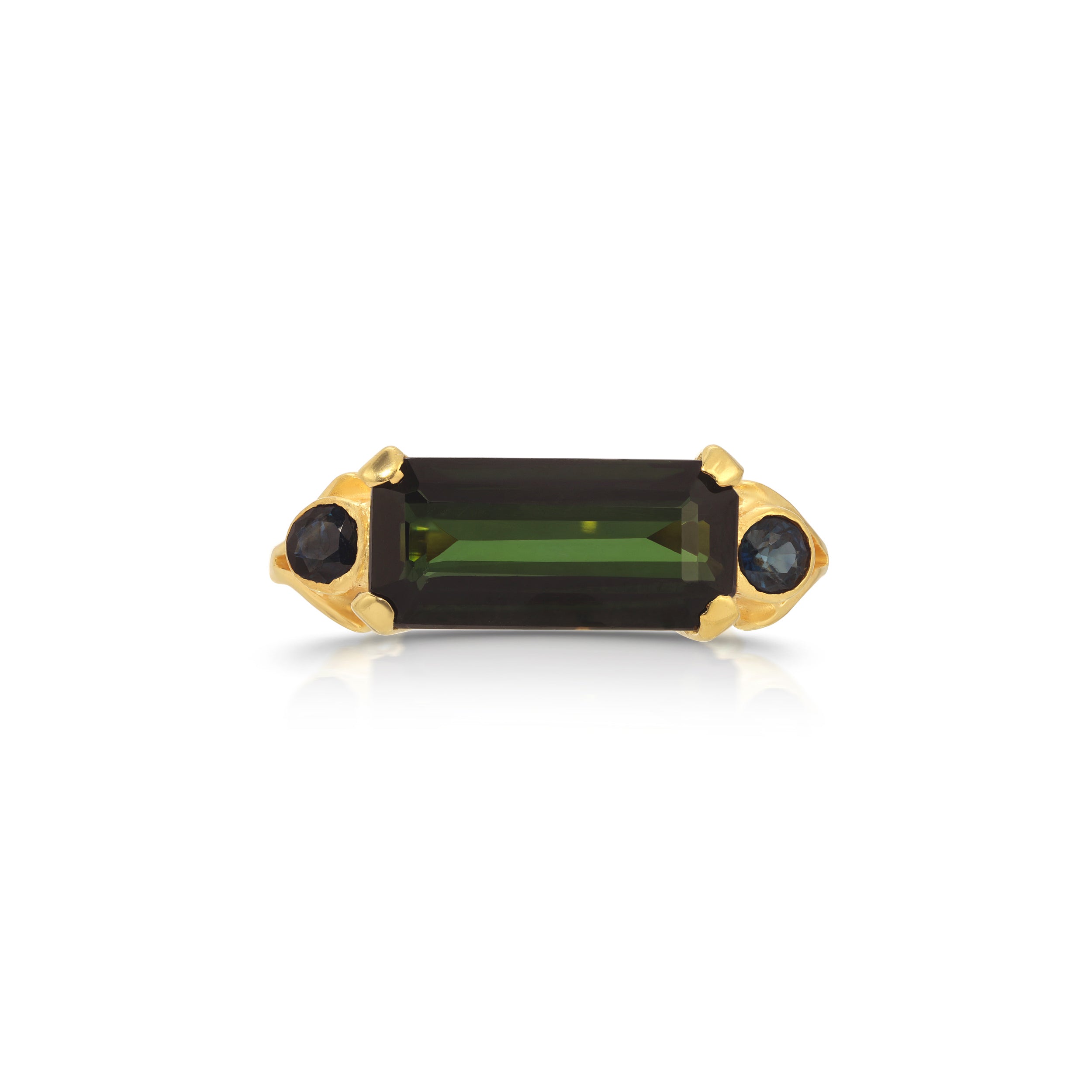Green Tourmaline Teal Sapphire Baguette Band