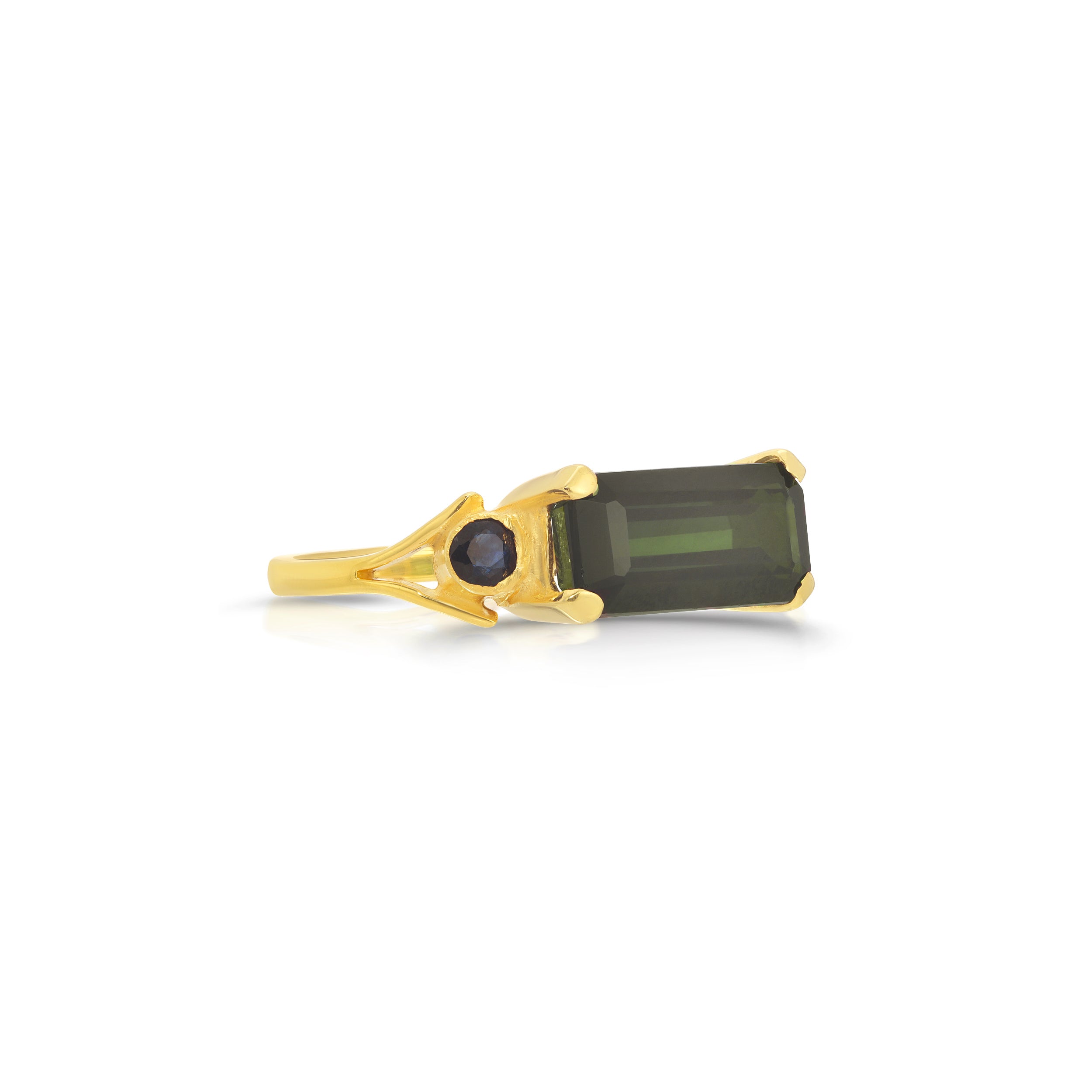 Green Tourmaline Teal Sapphire Baguette Band