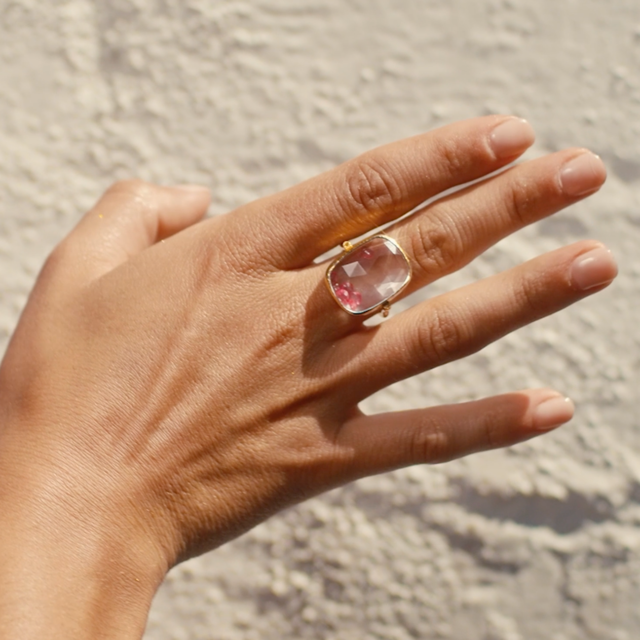 Pink Ruby Glitter Globe Ring