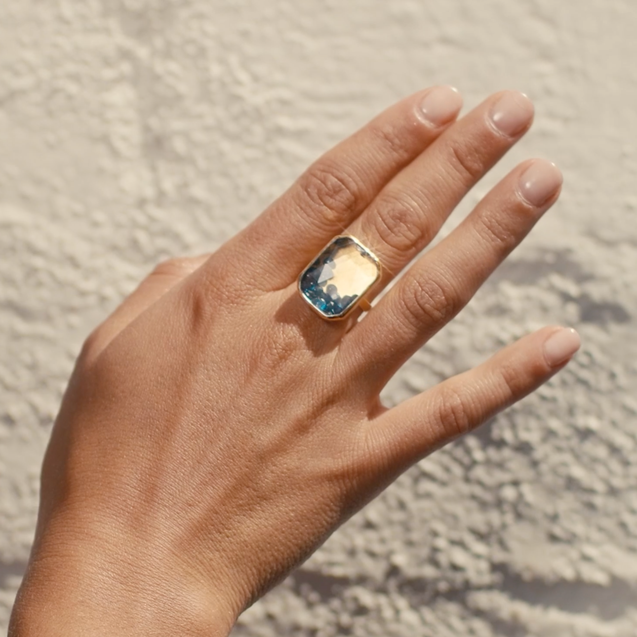 Blue Sapphire Glitter Globe Ring