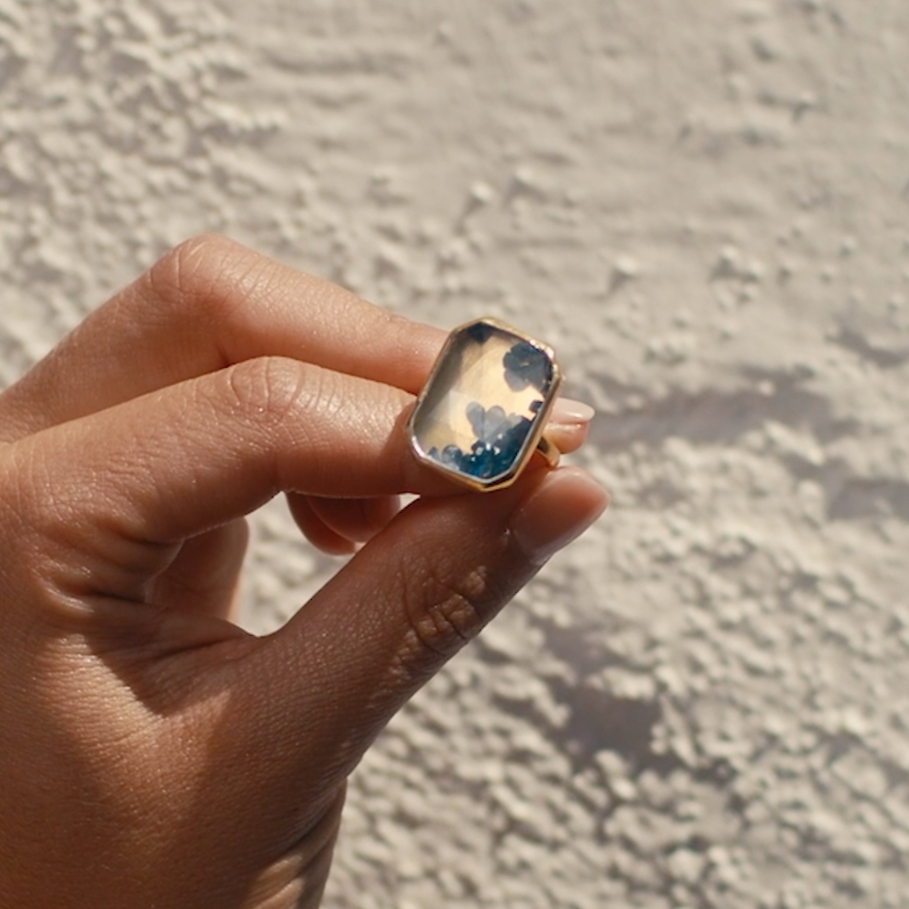 Blue Sapphire Glitter Globe Ring