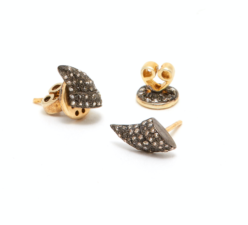 Black Diamond Thorn Lab Flat Earrings-Earrings-Jaipur Atelier