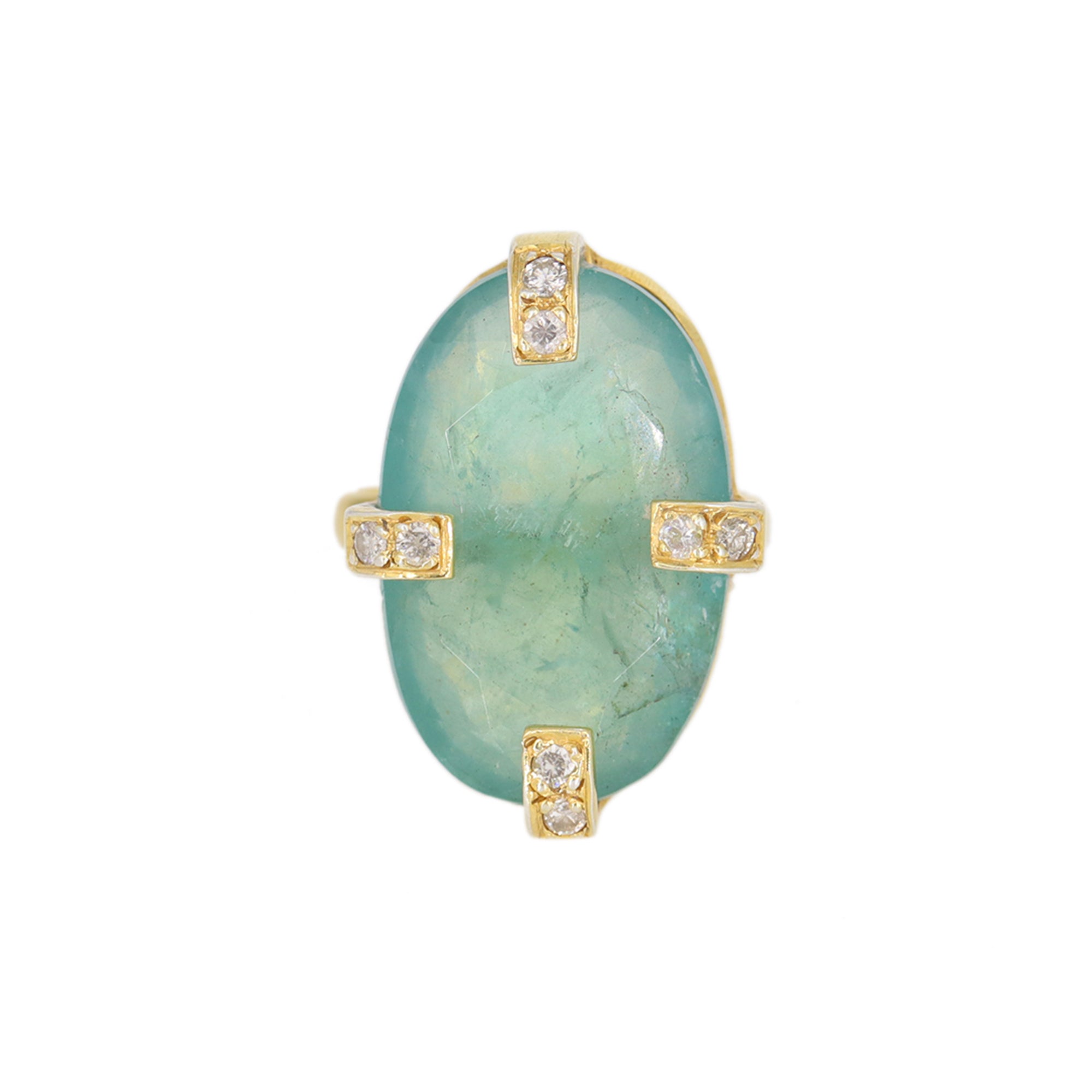 Sea Foam Emerald Diamond Claw Ring