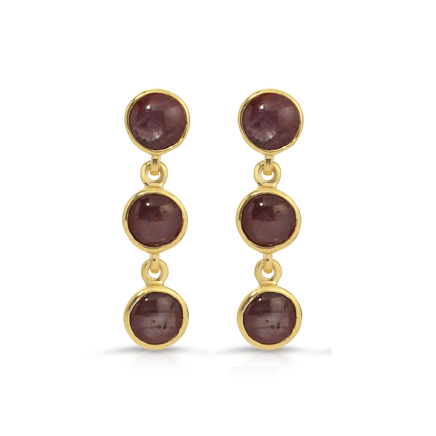 Ruby Star Triple Drop Earrings